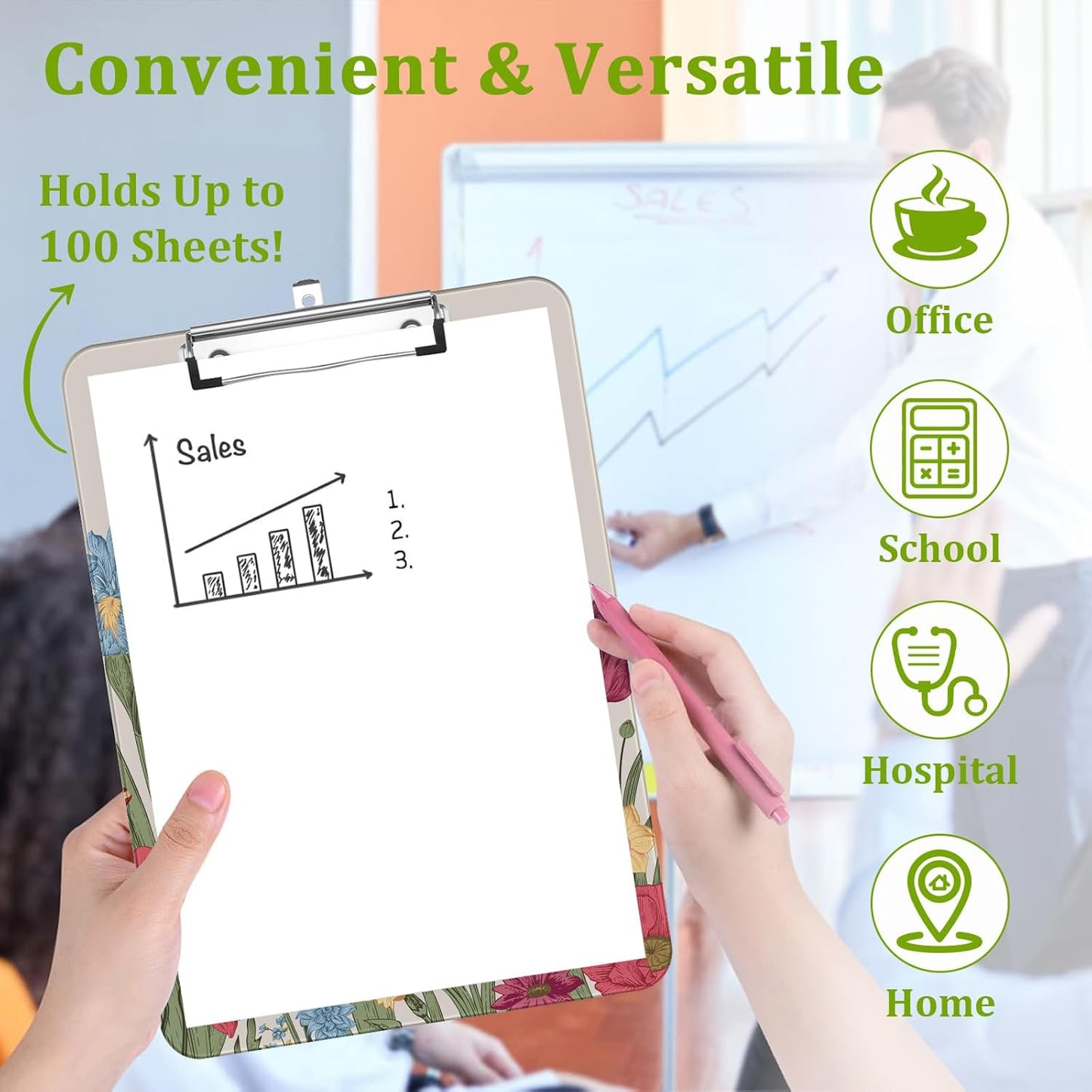 Spring Flowers Clipboard,Decorative Acrylic Clipboard with Low Profile Metal Clip for Office,School,Teachers,Students Standard Letter Size 9x12.5