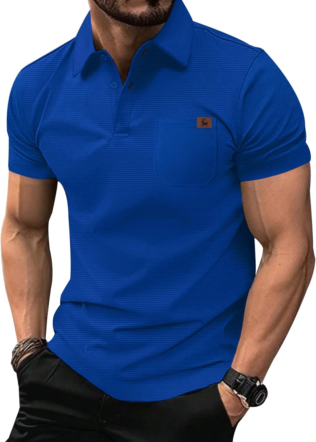 GEEK LIGHTING Mens Waffle Texture Polo Shirts Short Sleeve Casual T-Shirts Moisture Wicking Collared Golf Shirt with Pocket