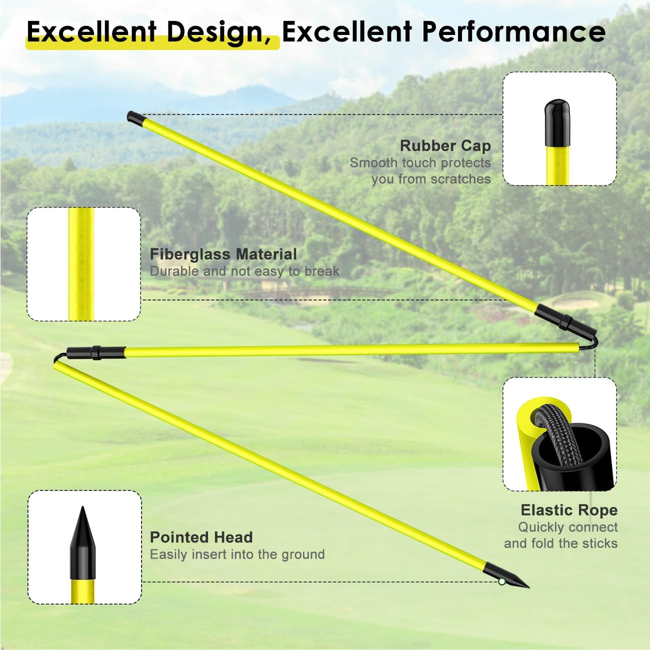 Rhino Valley Golf Alignment Sticks - 48" Collapsible Golf Practice Rods for Aiming, Putting, Full Swing Trainer, Posture Corrector with Clear Tube Case, Golf Training Equipment