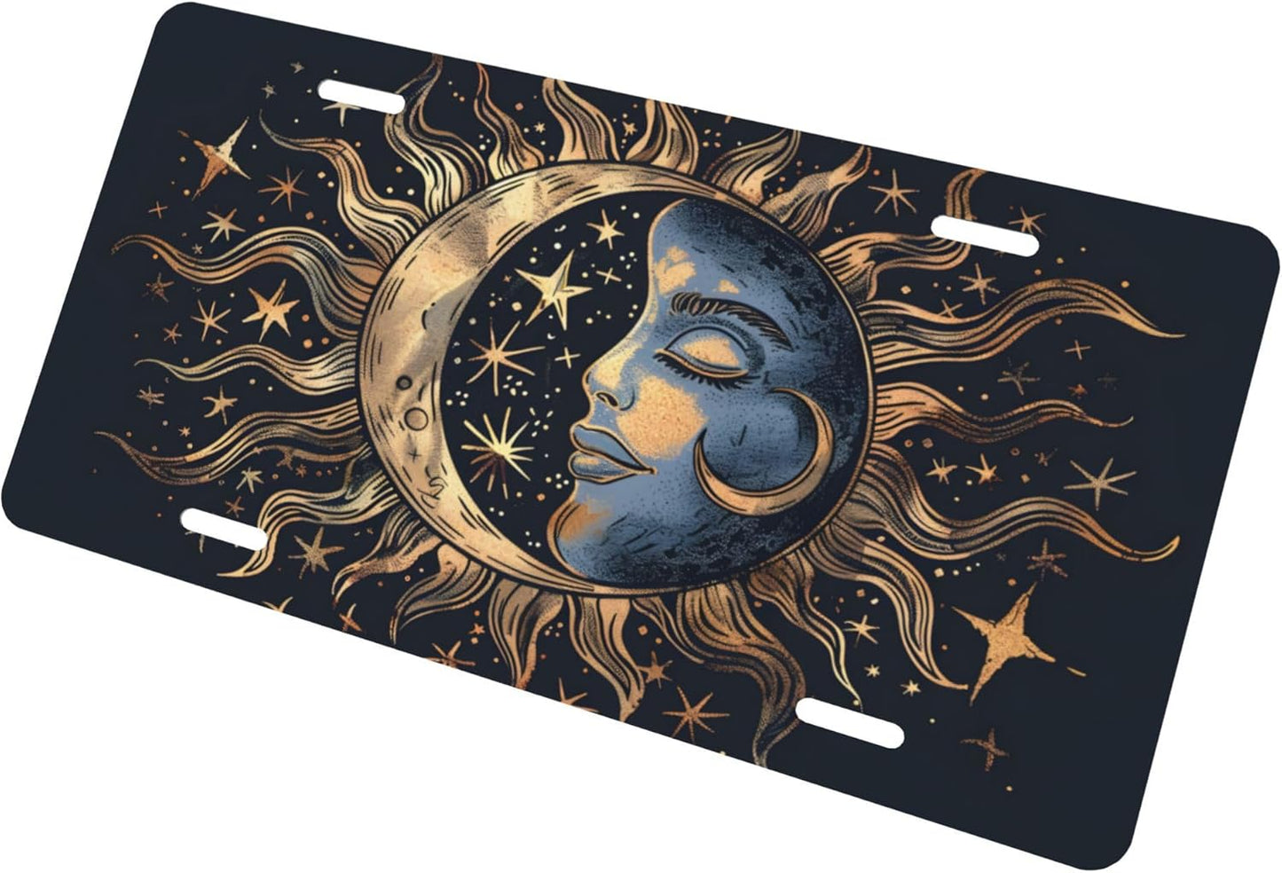 Sun Moon Face License Plate Funny Aluminum Front License Plates Decorative Waterproof Rust-Free Metal Car Plate Covers for Women Men Car Tag Accessories fit Truck SUV Rv 12 X 6 Inch