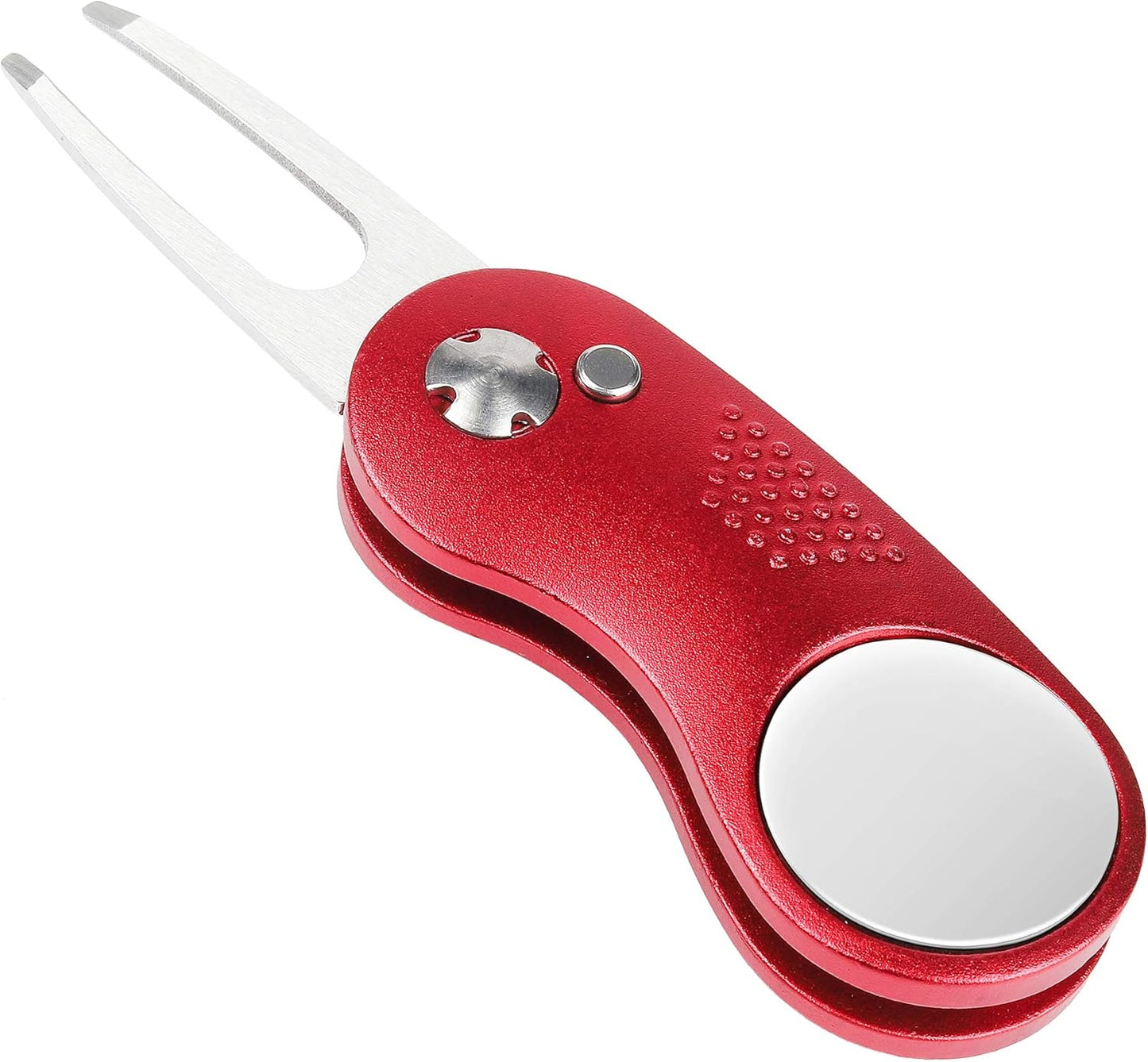 Mile High Life Golf Divot Repair Tool, All Metal Foldable Divot Tool with Pop-up Button & Magnetic Ball Marker
