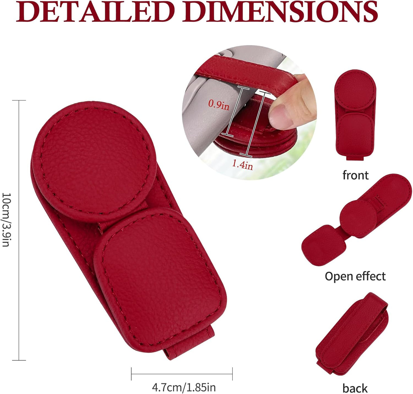 KIWEN 2 Pack Sunglasses Holder for Car Visor, Magnetic Leather Sunglass Eyeglass Hanger Clip for Car Sun Visor Accessories (2, Red)