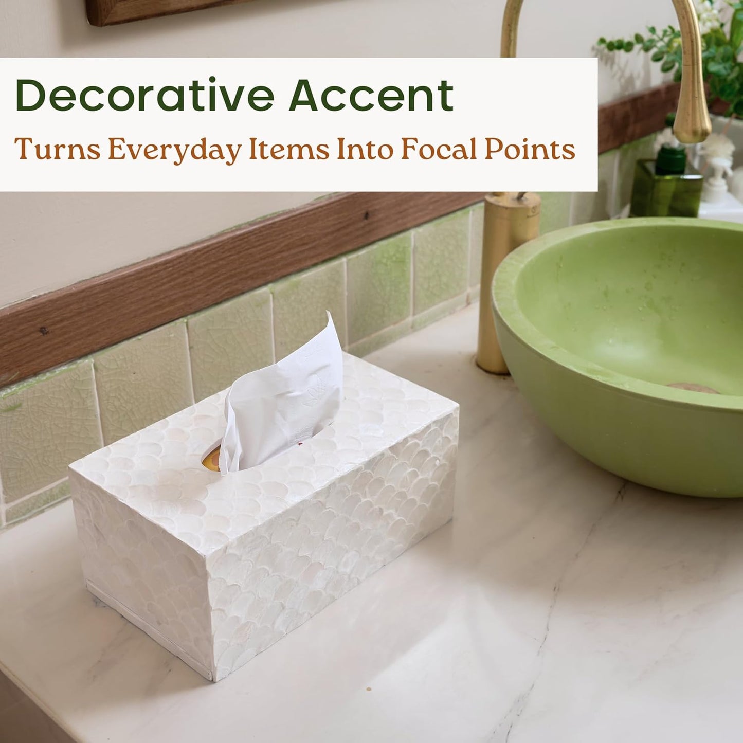 Rectangular Capiz Tissue Box Cover, Decorative Mother of Pearl Inlay Tissue Box Holder for Bedroom, Bathroom, Kitchen, and Office, Rectangle Tissue Box Cover White (10.25” x 5.9” x 4.33”)