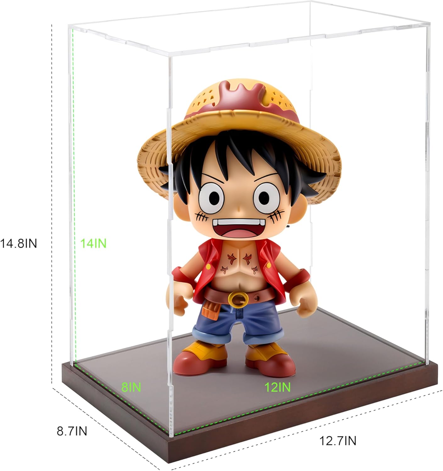 Clear Acrylic Display Box for Figure Collectibles Display Case Organizing Toys Case with Solid Built-in Wooden Base(11.8x7.9x13.8 inch; 30x20x35 cm)