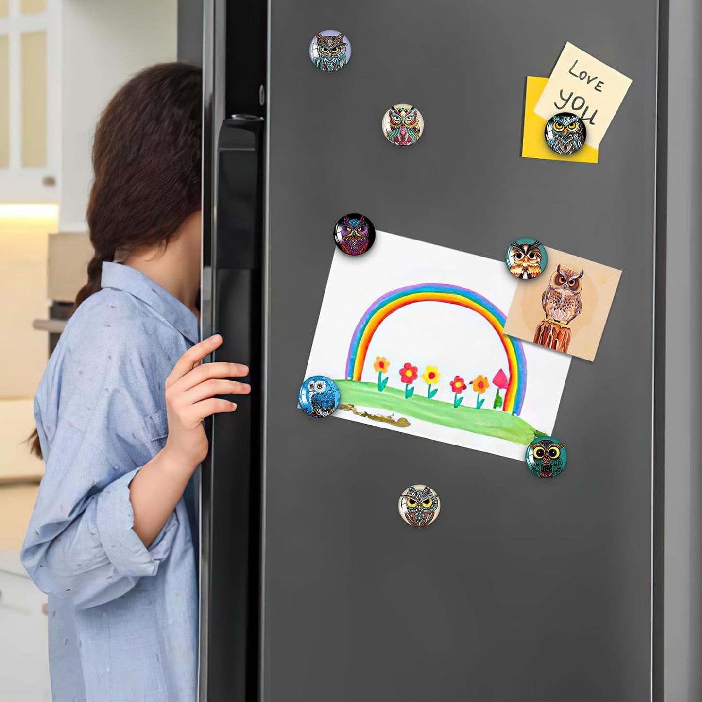 MORCART 16PCS Owl Magnets for Fridge, Cute Refrigerator Magnets for Locker Whiteboard Decorative Magnetic Board Cabinets Classroom Office Cubicle School (owl)