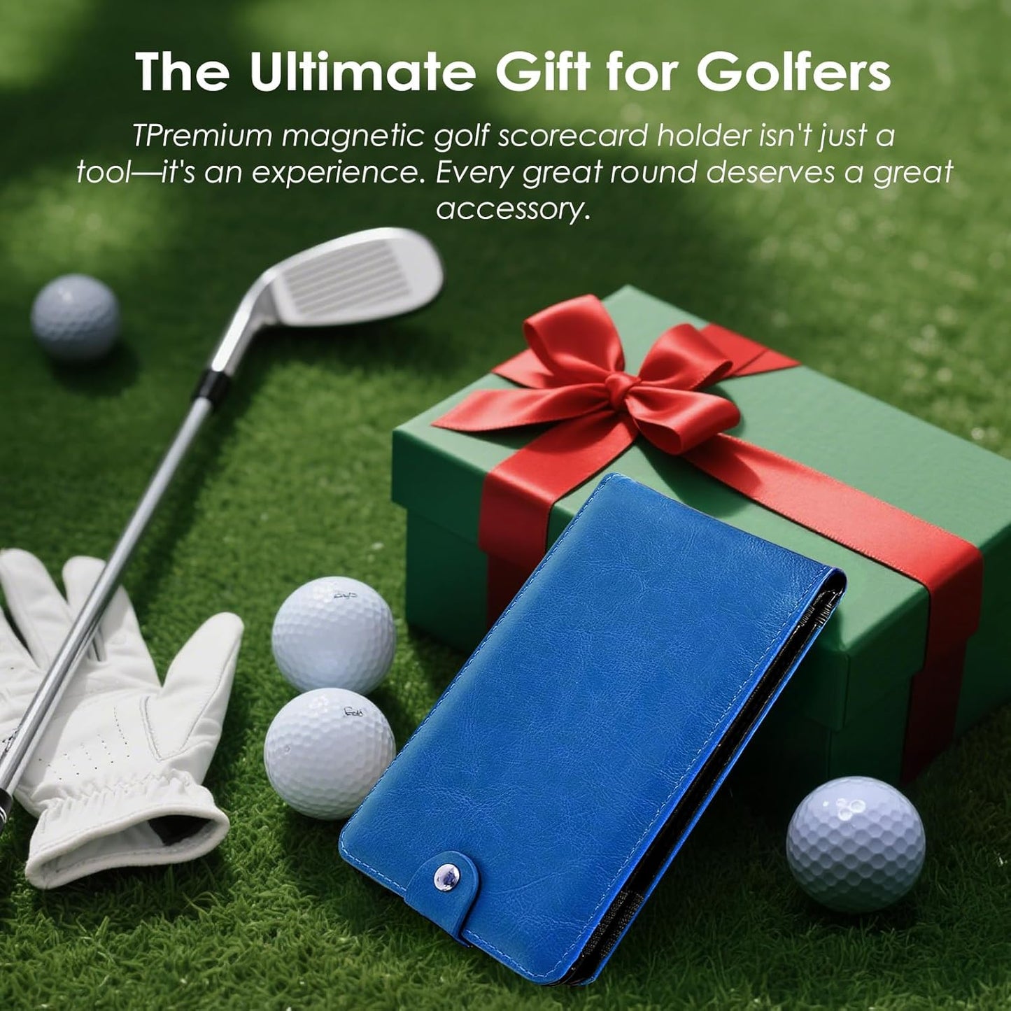 All-in-One Magnetic Golf Scorecard Holder Yardage Book Cover, Premium Leather Scorecard Holder, Universal Fit for Scorecards, Sleek Design for Back Pocket Convenience Blue