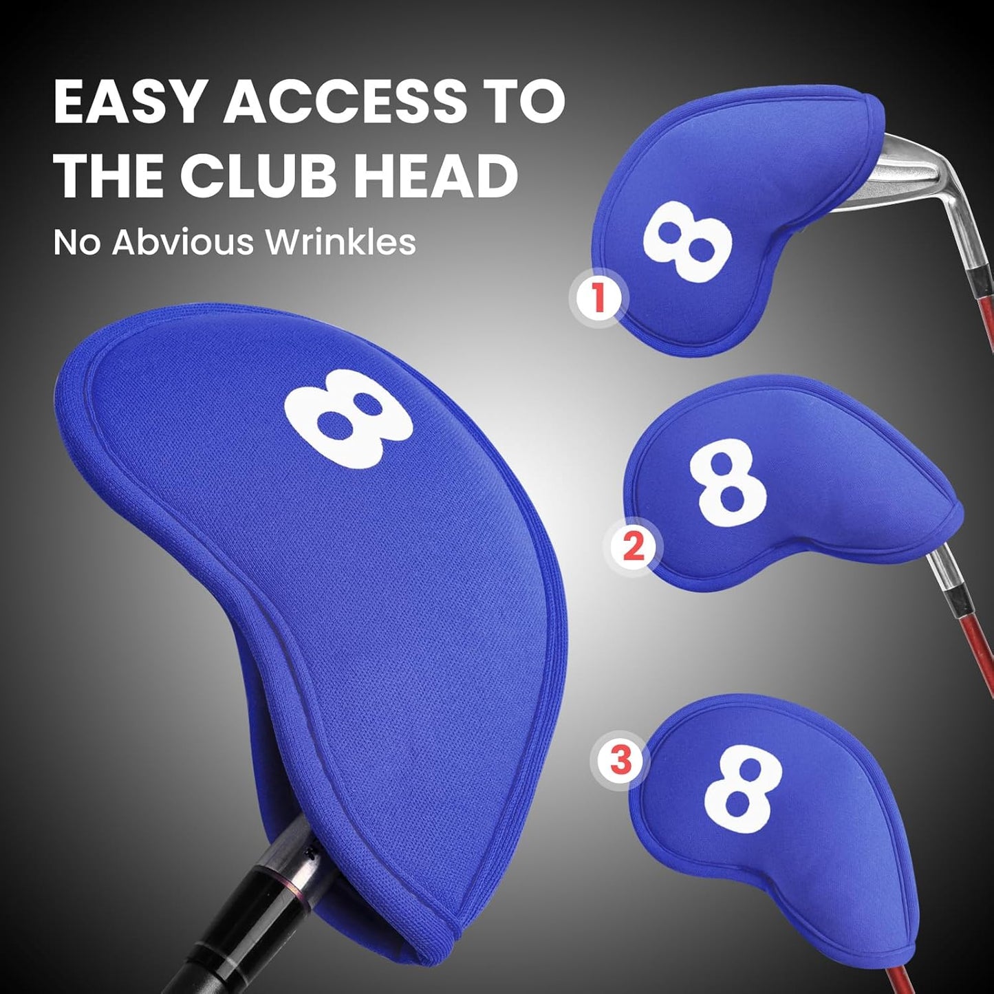 Golf Iron Head Covers Magnetic Soft Protection Printed Numbers Value Set, Durable Neoprene Headcover for Irons, Lightweight in Blue Black Pink for Men Women