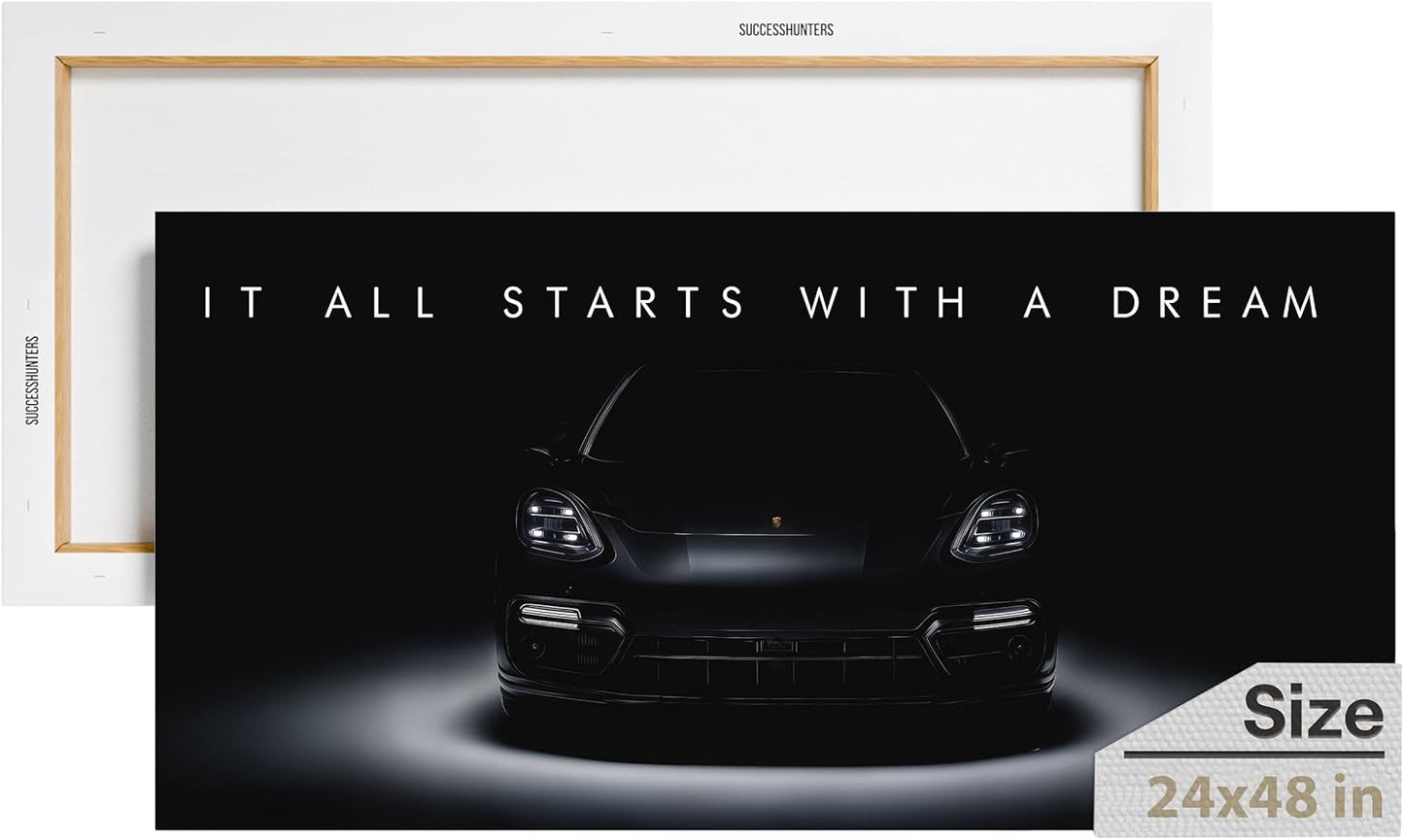 Motivational Wall Art for Office, Super Car Art Canvas, Inspirational Automotive Decor for Panamera Turbo S E-Hybrid Sportscar Lovers, Motivational Wall Decor for Home, Car Poster (48L" x 24W")