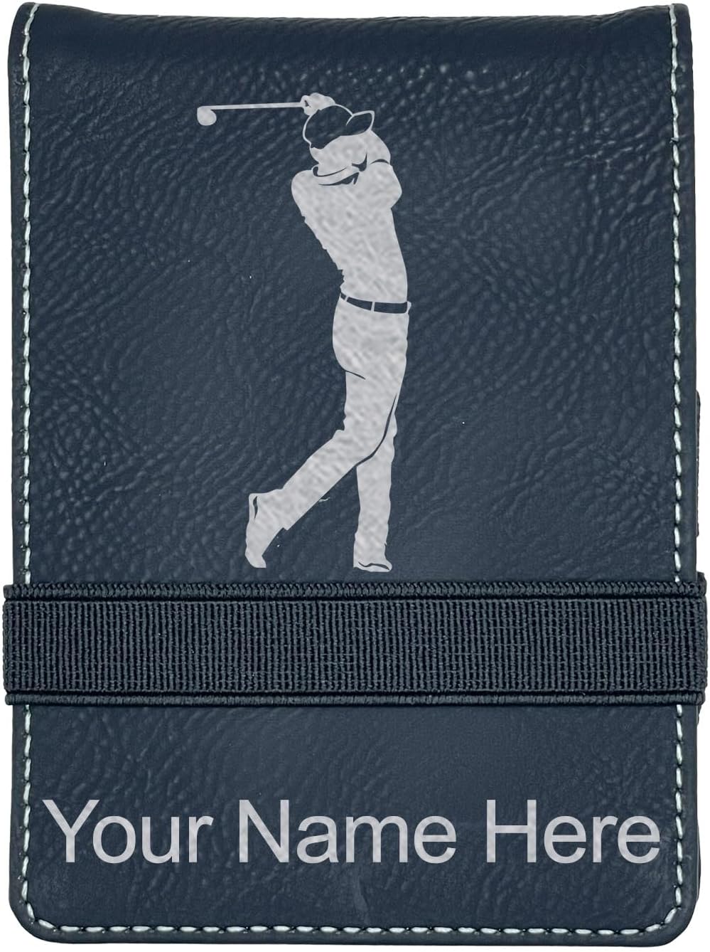 LaserGram Mini Padfolio with Notepad and Pen, Golfer Golfing, Personalized Engraving Included (Black with Silver)
