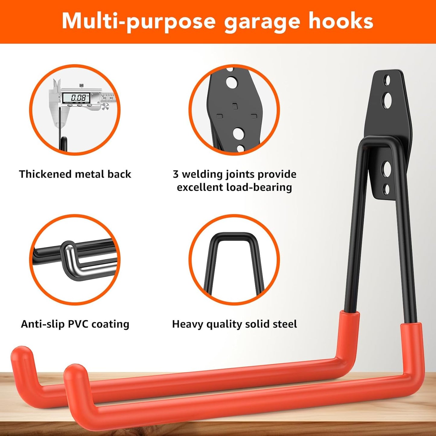 32 Pack Garage Hooks with Anti-Slip Coating Heavy Duty Wall Mount Hooks for Garage Storage and Hanging Hoses Bike Garden Tools Ropes etc