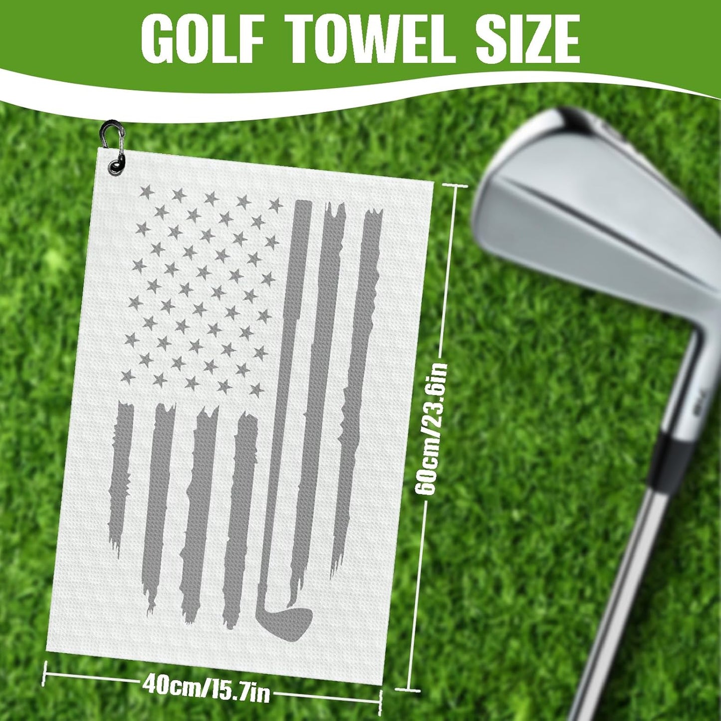 American Flag Microfiber Waffle Golf Towel with Clip, Golf Cleaning Kit, Funny Golf Accessories for Golfers