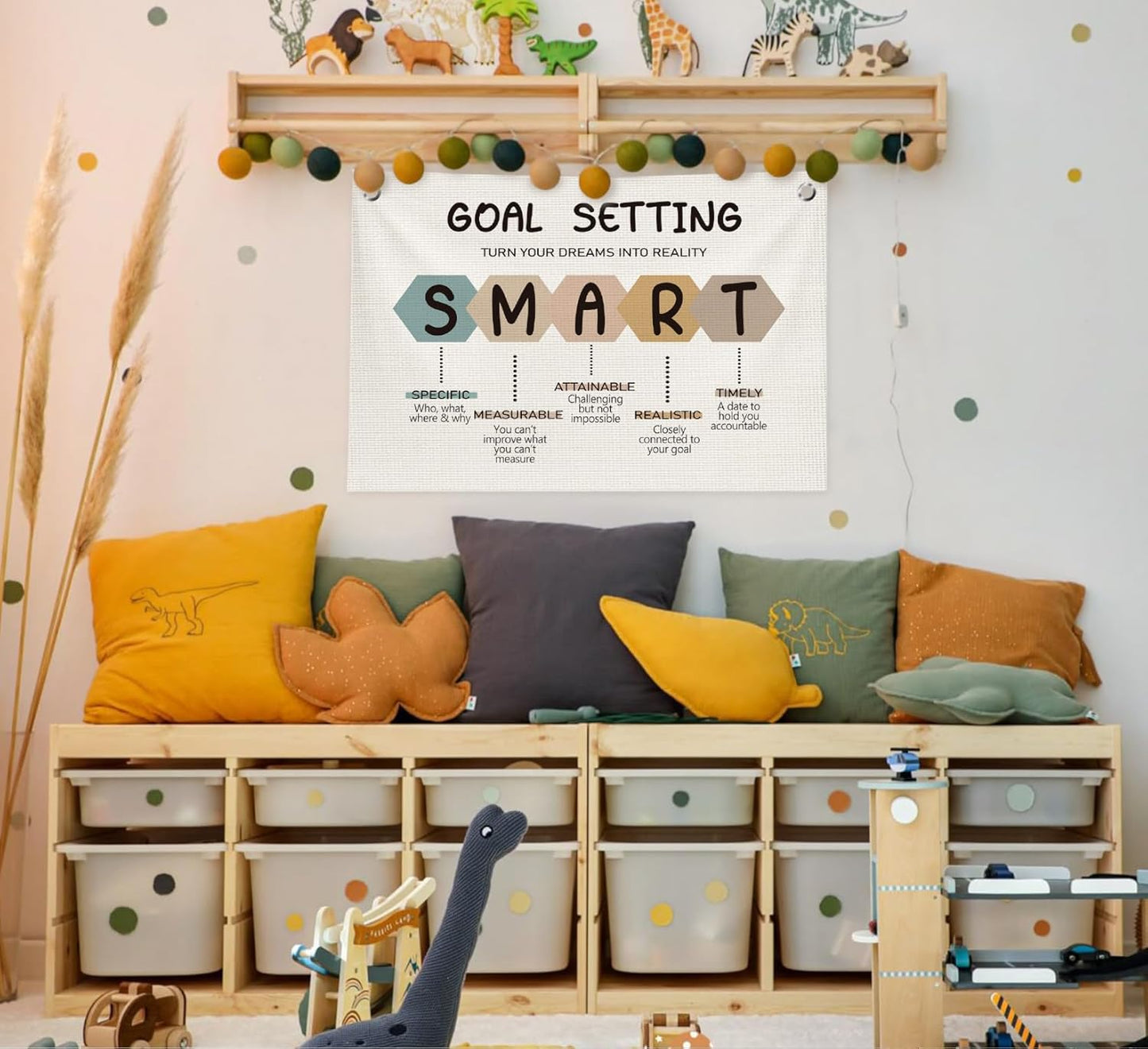 Classroom Wall Decor,Goal Setting Smart Canvas Banner Flags,Positive Affirmations Wall Decor for Homeschool Classroom Preschool Nursery Kids Room,30x20 Inch