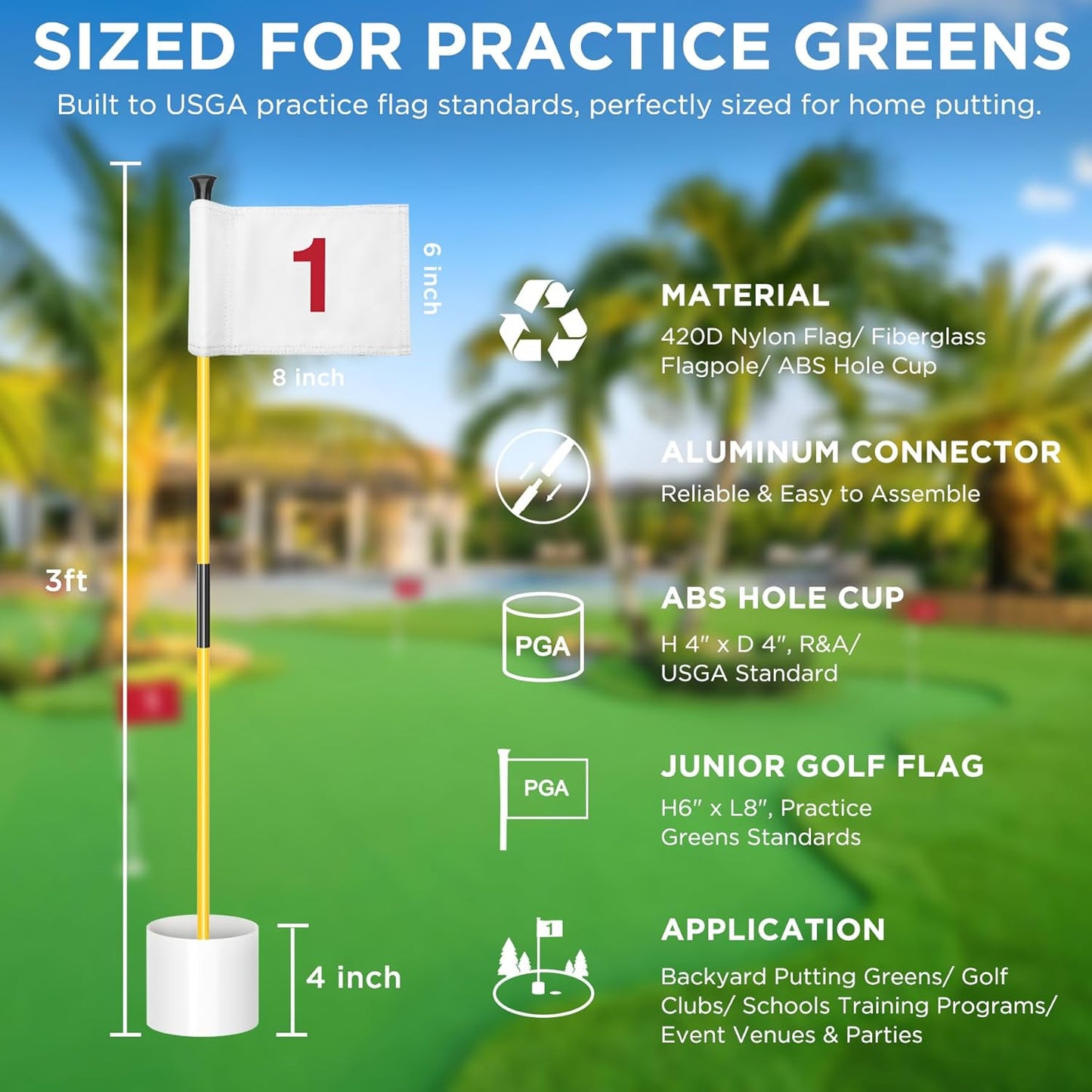 KINGTOP Golf Flagstick Mini, Putting Green Flag for Yard, All 3 Feet, Double-Sided Numbered Golf Flags, Golf Pin Flag Hole Cup Set, Portable 2-Section Design, Gifts Idea
