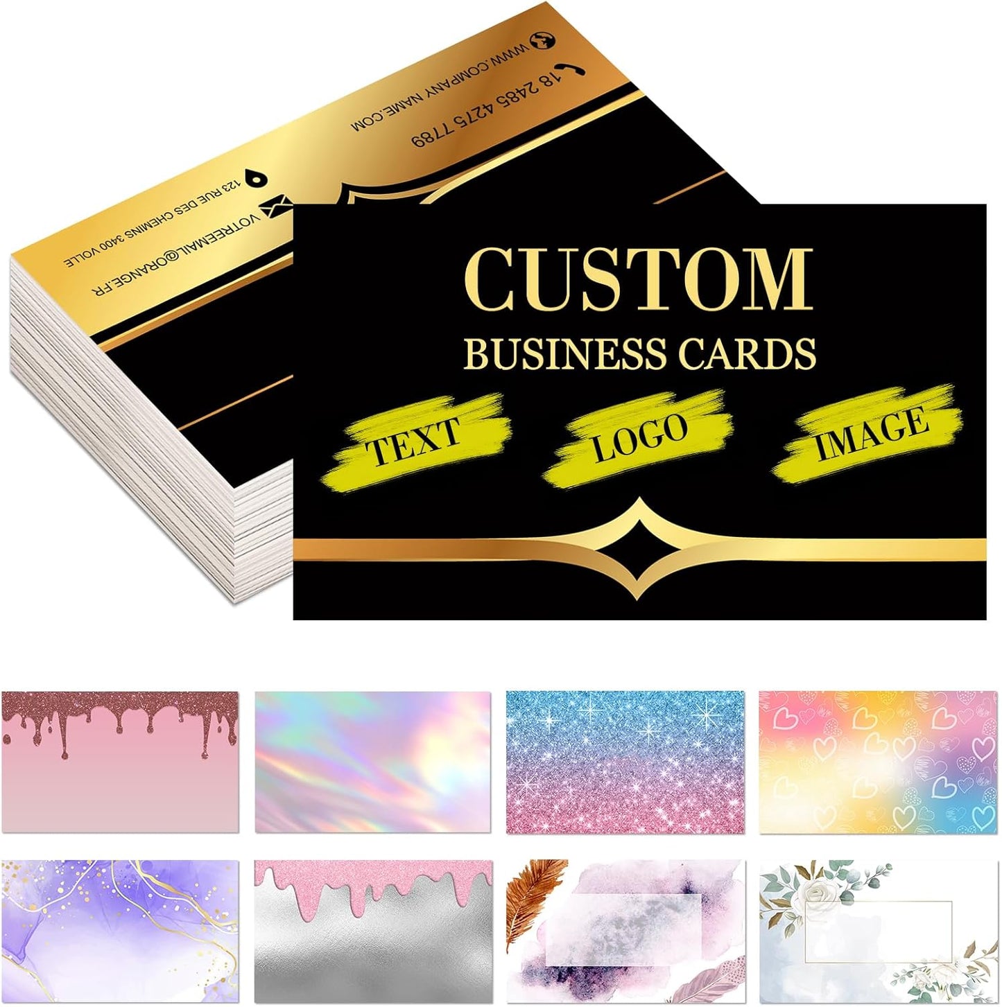 Custom Business Cards Customizable with Logo Photo Personalized Business Card Customize for Small Business Customized Waterproof Double Sided Cards 100 200 500 1000