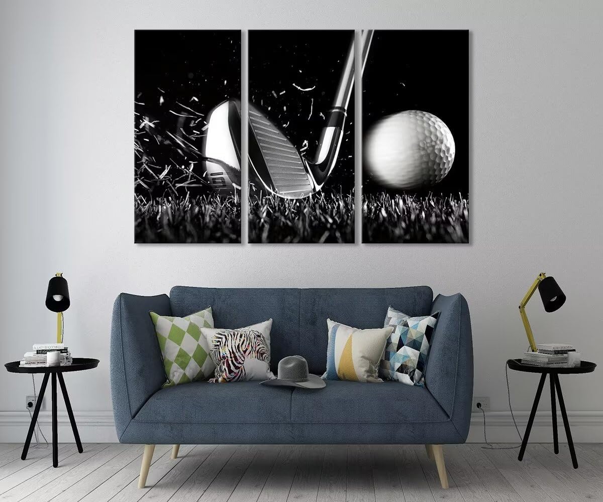 chenchenArt Black and White Golf Wall Art for Living Room Bedroom Home Decorations Golf Wall Decor for Office Golf Pictures Posters Canvas Prints Modern Artwork Framed Ready to Hang(12''W x 24''H x3)