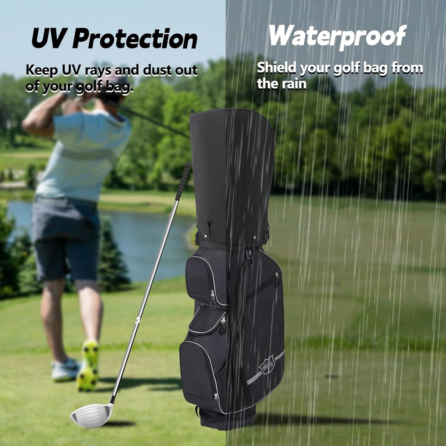 Golf Bag Rain Hood,Golf Bag Cover Club Waterproof Covers Accessories Caddy Head Protector,Accessory Zipper Protective Dustproof Top Rainproof for Mens Women Golfer,Tour,Stand Bags