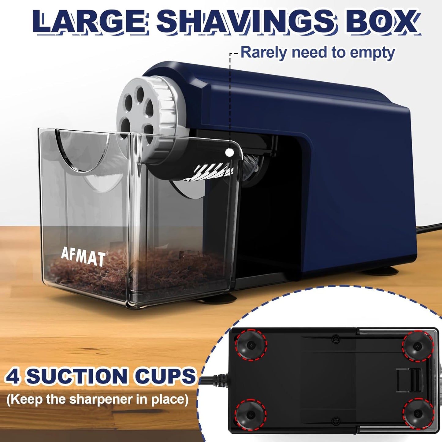 AFMAT PSX4 Electric Pencil Sharpener Heavy Duty, 6-Hole Classroom Pencil Sharpener for 6-11mm Pencils, Auto Stop Pencil Sharpeners Plug in, 10000 Sharpenings, Save Colored Pencils, Blue