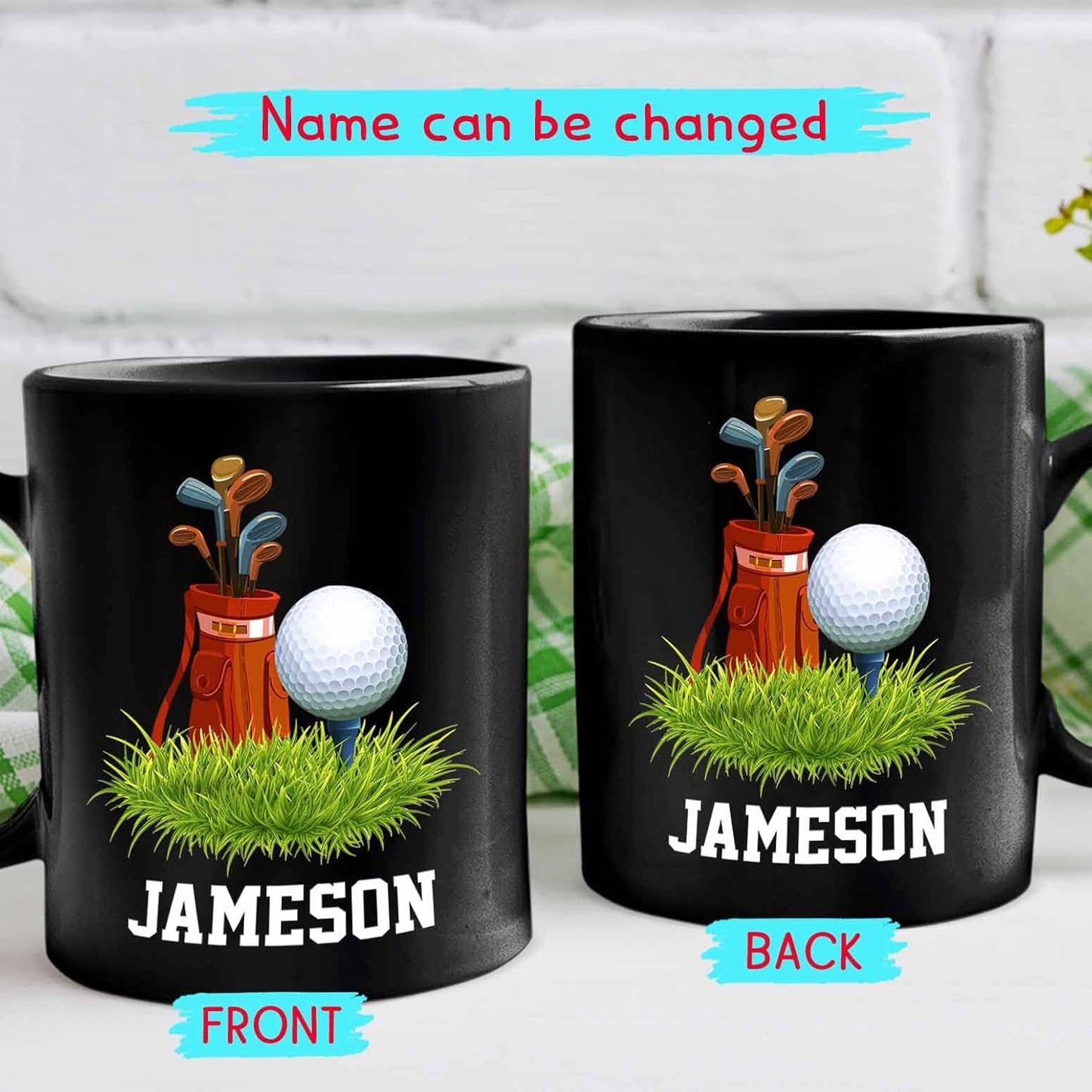 Customized Name Golf Players Coffee Mugs 11 Oz 15 Oz, Personalized Cup Gifts for Men Women Fans Team Sport, Golf Clubs Travel Mug, Golfer Player Black Ceramic Mugs