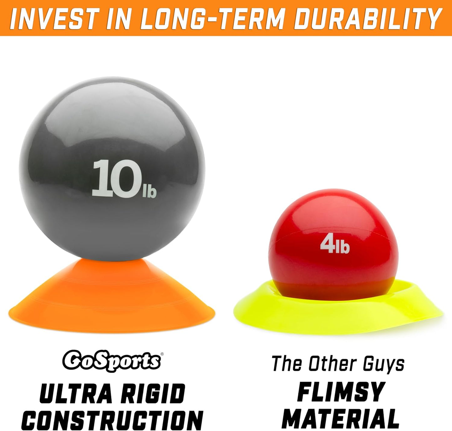 GoSports Premium Sports Cones for Agility Training and Drills - 20 Pack with Tote - Orange, Green, Pink, Yellow, or Red