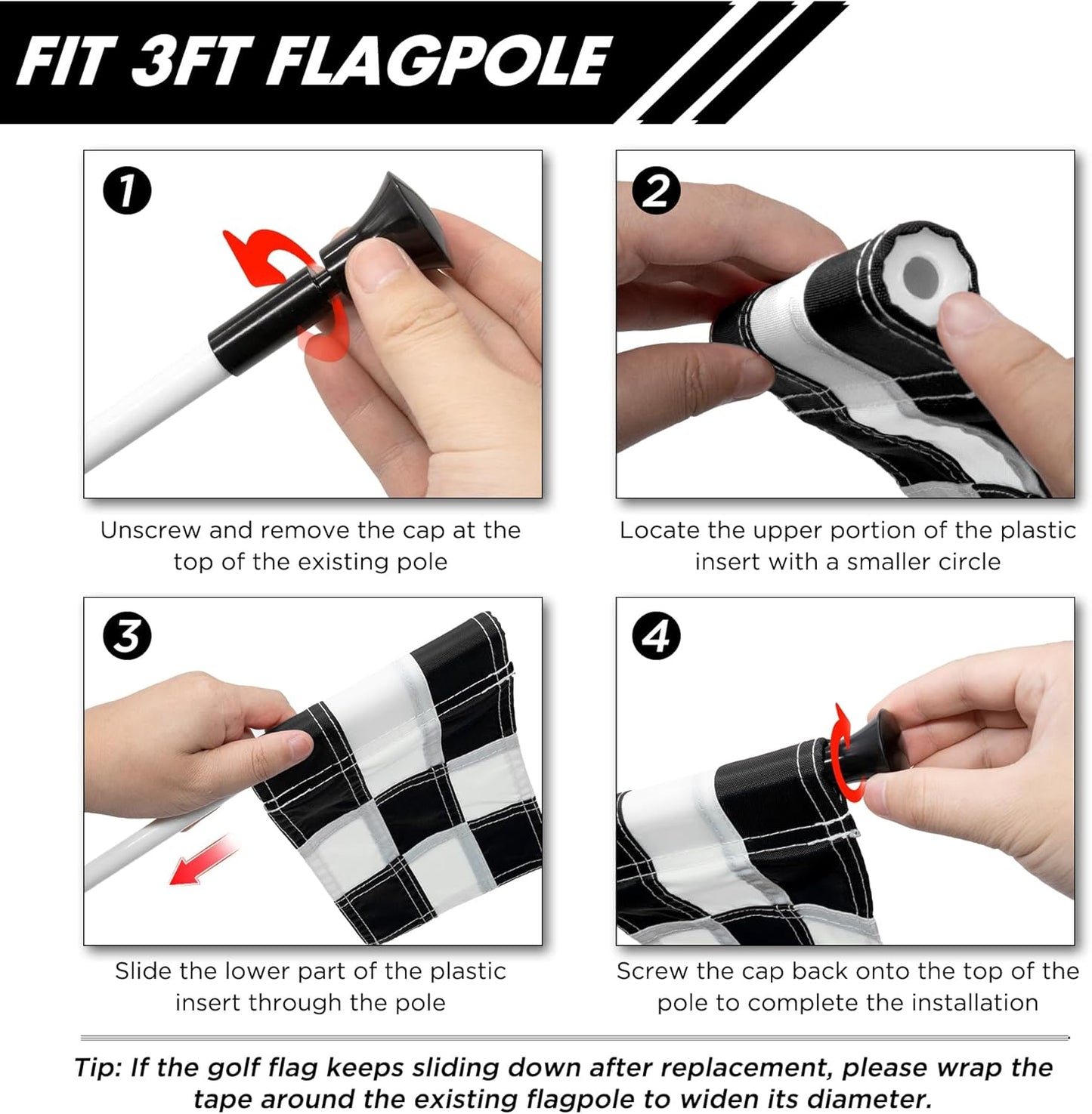 KINGTOP Checkered Golf Flag All 8x6 Inch – 420D Nylon, Tube Inserted – Mini Practice Putting Green Flags for Yard