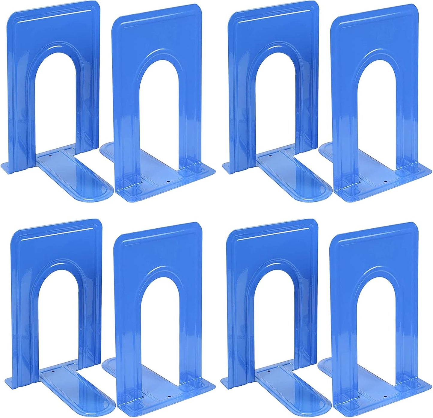 Metal Book Ends for Office Home, Book Shelf Holder Home Decorative, Book Ends for Heavy Books/Movies/CDs, Blue 6.5 x 5 x 5.7 in, 4 Pair/ 8 Piece