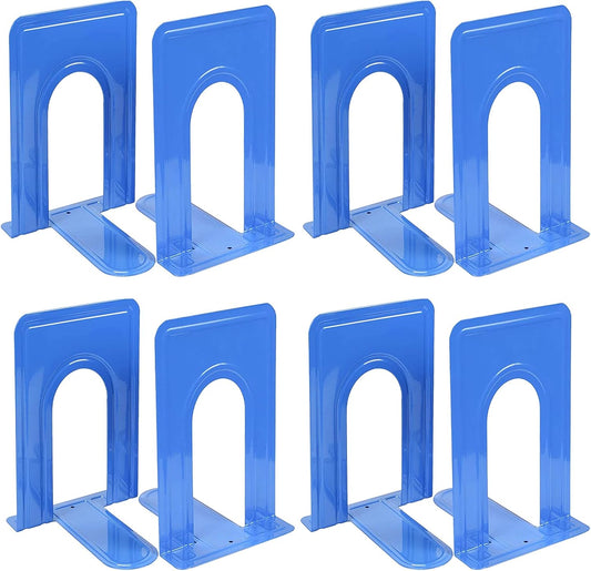Metal Book Ends for Office Home, Book Shelf Holder Home Decorative, Book Ends for Heavy Books/Movies/CDs, Blue 6.5 x 5 x 5.7 in, 4 Pair/ 8 Piece