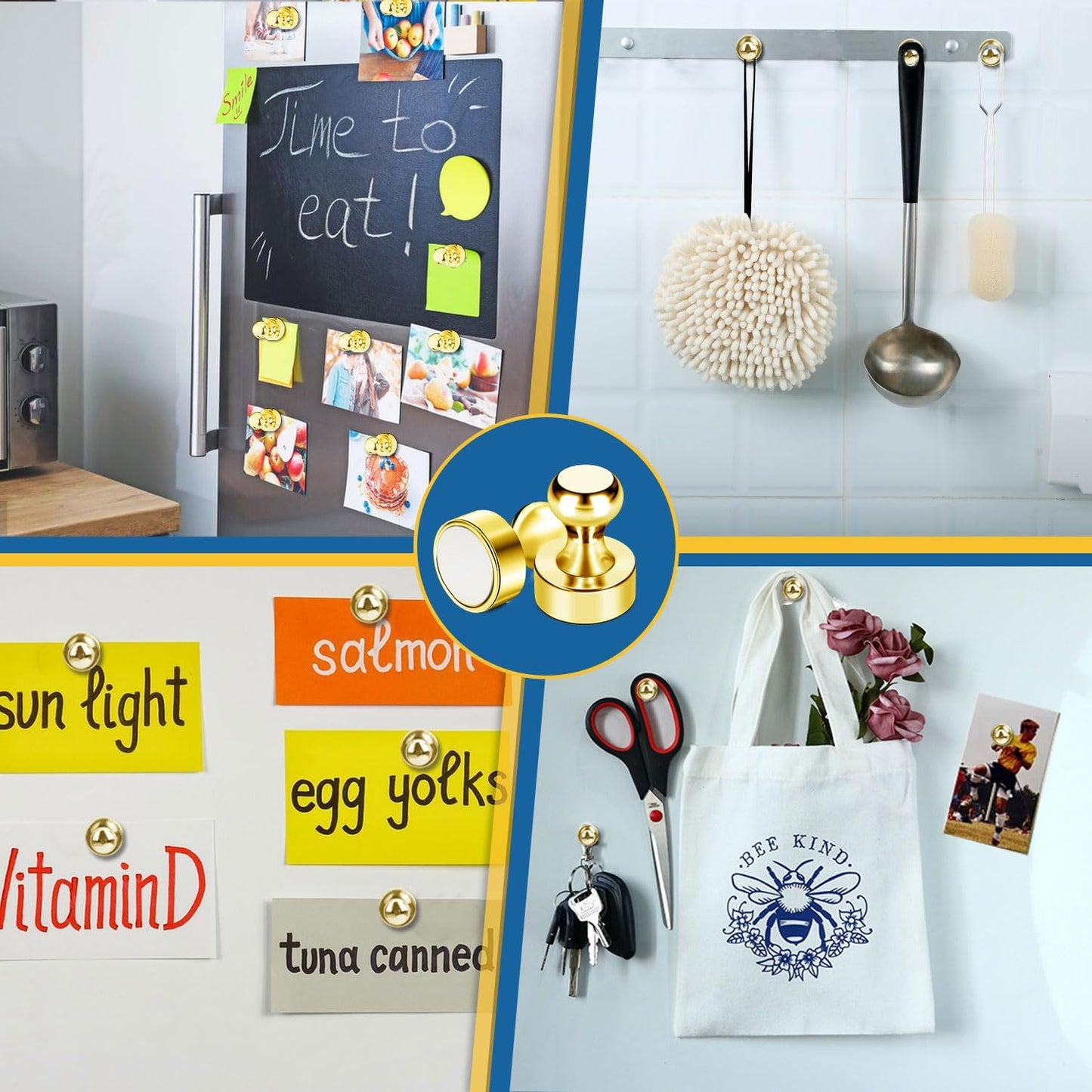 LOVIMAG Fridge Magnets 18Pcs Refrigerator Whiteboard Small Strong Magnet Classroom Kitchen Accessories Decorative Locker Set Decor Must Haves Office Calendar Refrigerador Magnetic Cute Crafts Gold