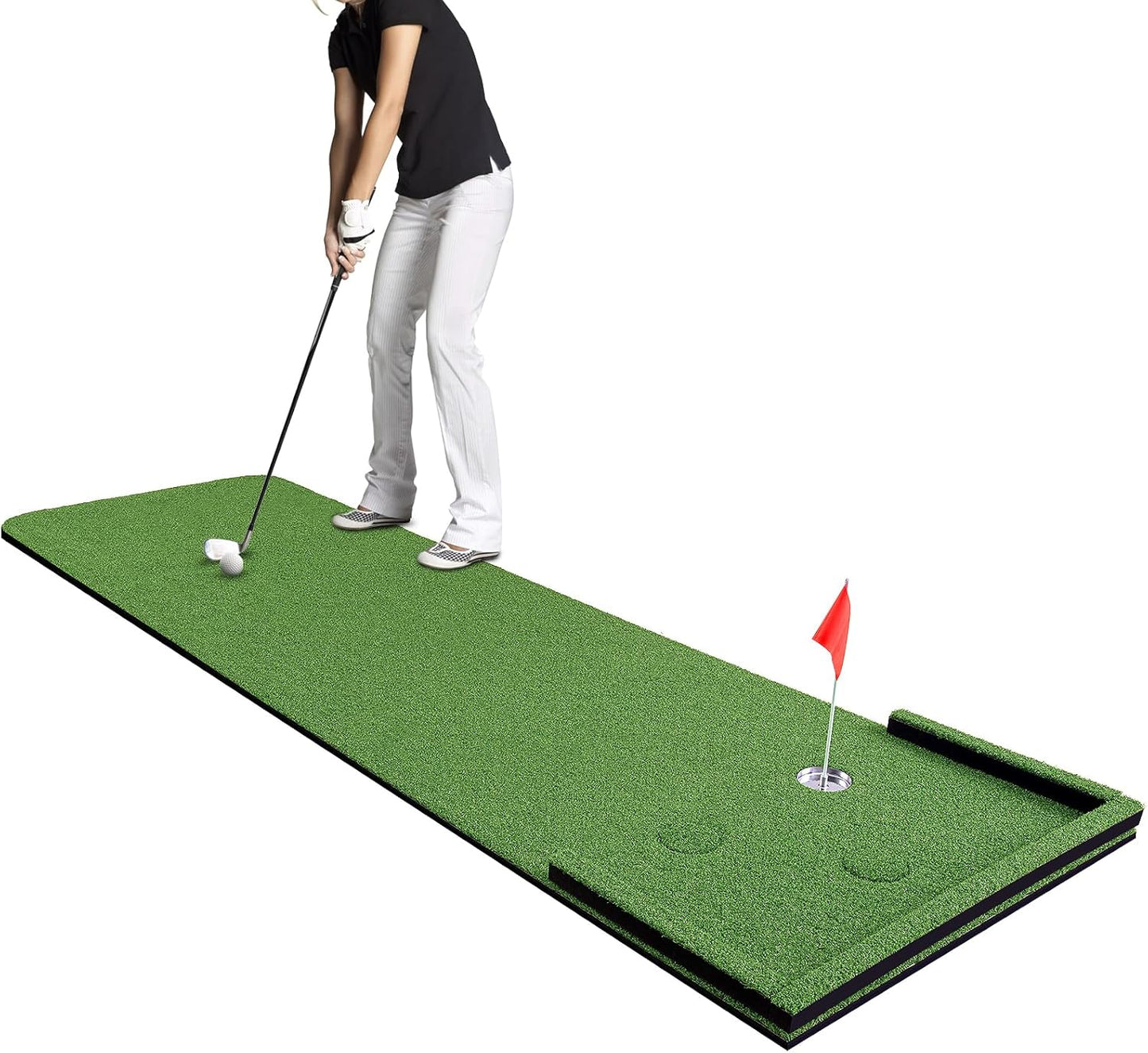 Wekin Golf Putting Green Mat Indoor,3x10ft Thickening Outdoor Portable Golf Game Set Training Turf with Side Border,Movable Cup for Home Backyard Office