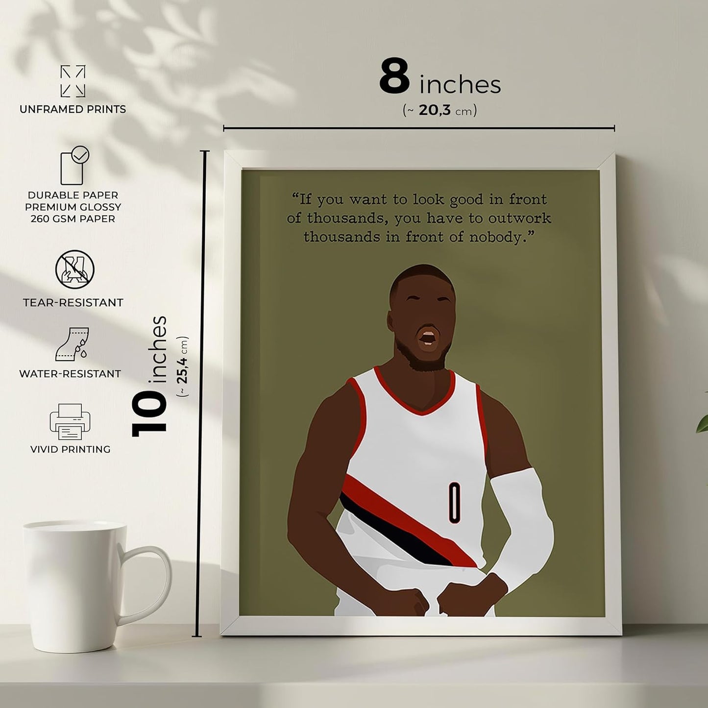 LOLUIS Motivational Basketball Superstar Hand-Drawn Artwork Sport Quote Wall Art Decorations (Unframed 8"x10", Basketball Player 5)