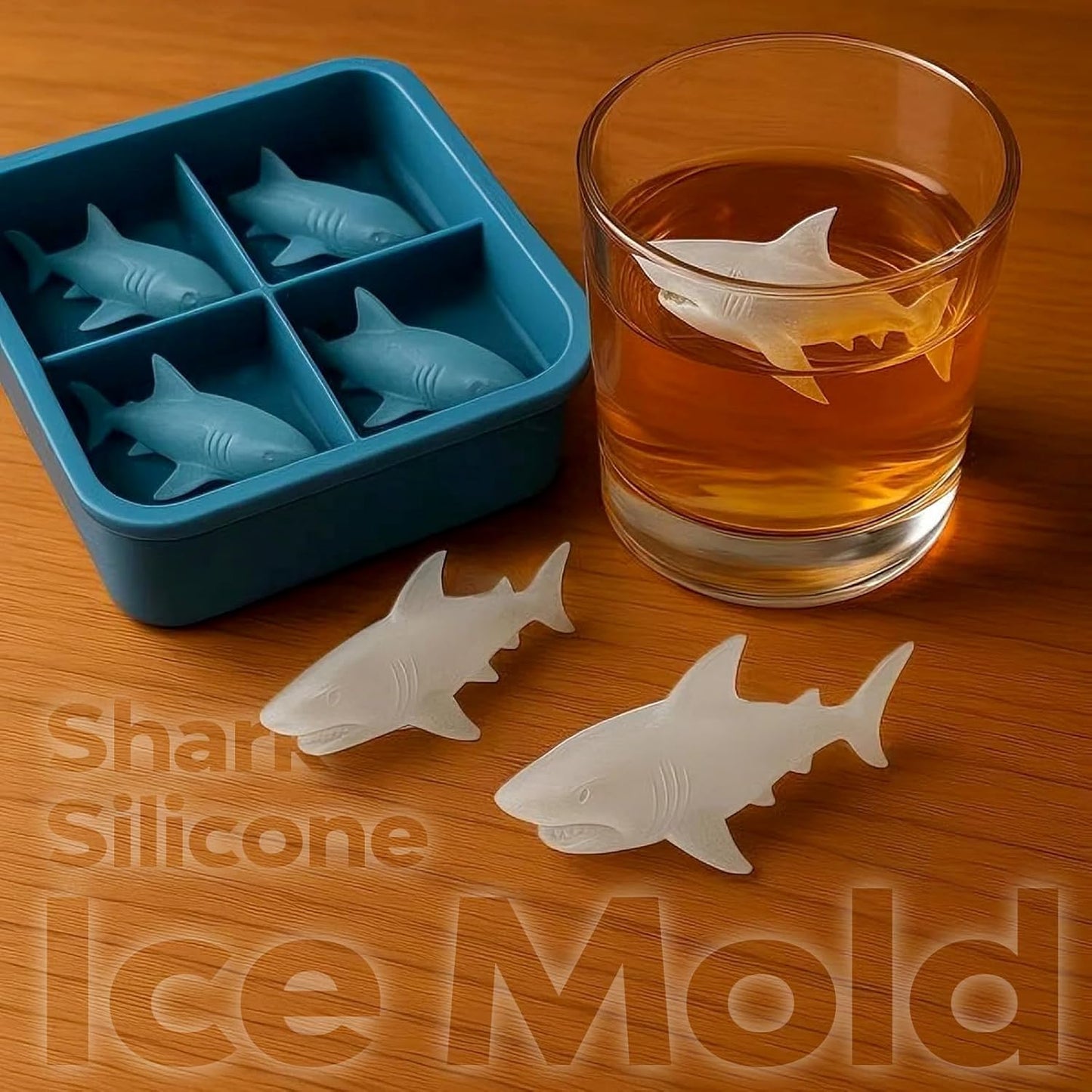Shark Silicone Ice Mold | Slow-Melting Design Reusable Ice Cube Tray, Easy Release Shark Shapes for Whiskey, Cocktails, Juice, Coffee | Fun Ice Molds for Cold Drinks & Party Gifts (2 Pcs)