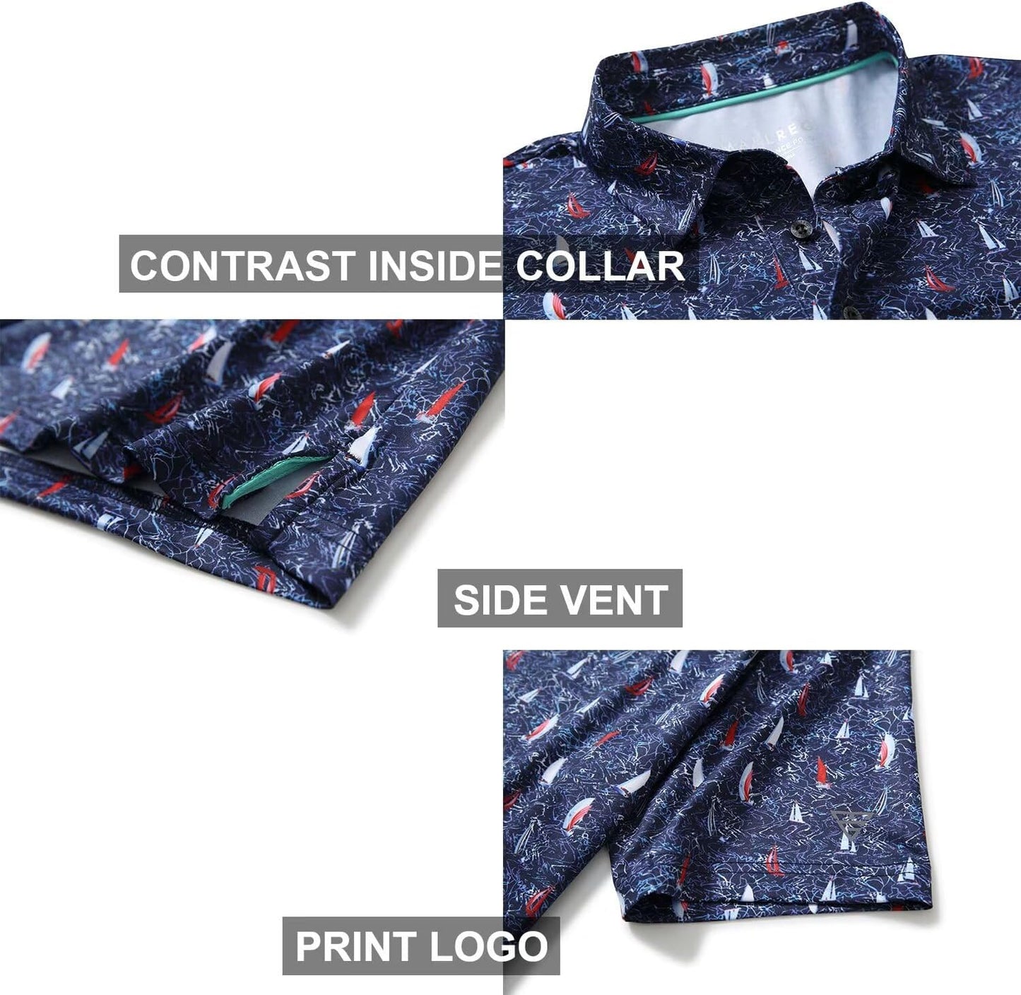 Golf Shirts for Men Dry Fit Short Sleeve Print Performance Moisture Wicking Polo Shirt