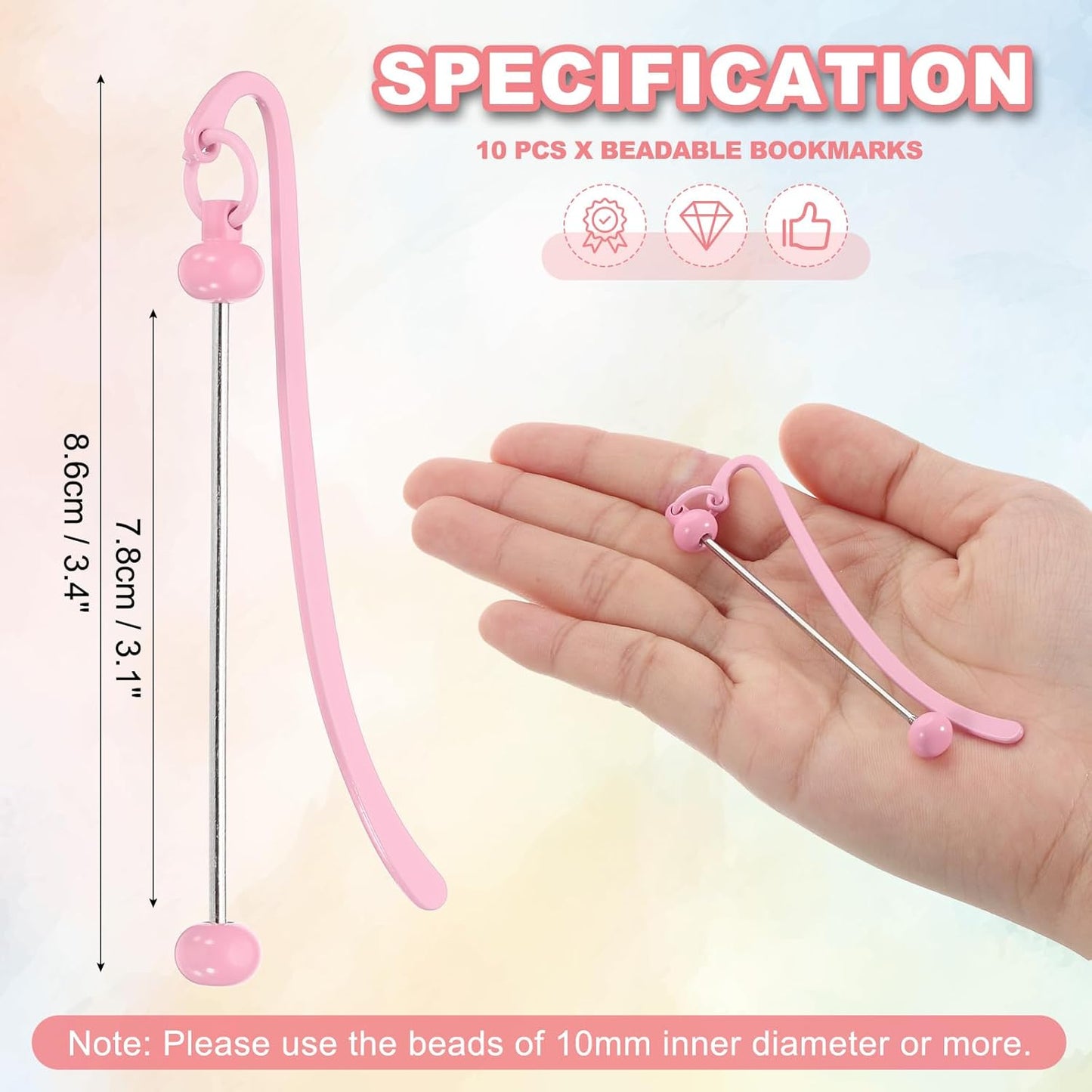 PATIKIL Beadable Bookmarks, 10 Pcs Beaded Bookmark DIY Metal Blank Bar Bulk for Bookmark DIY Making Craft, Beading Pendant Charm, Light Pink