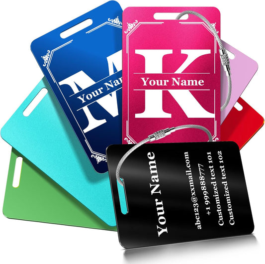 Personalized Initial Luggage Tags - Metal Engraved Custom Name ID Tag for Kids Women - Travel Bag Backpack Tags - 1 Count
