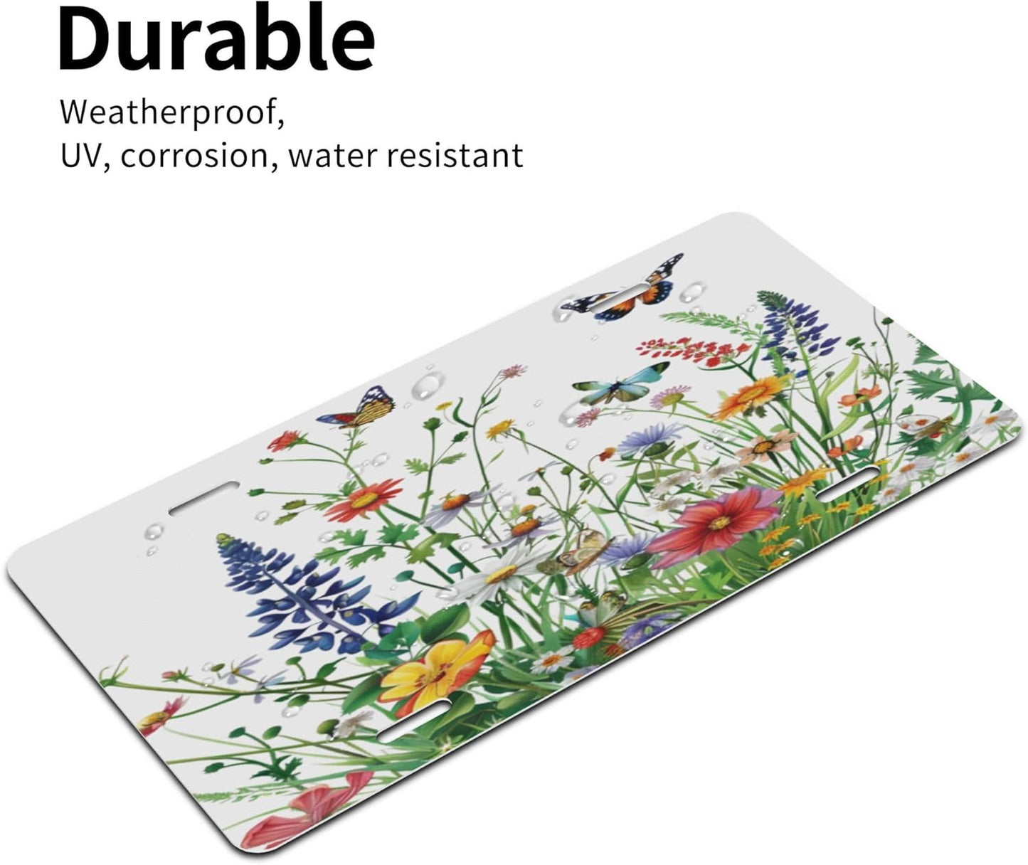 Custom Front License Plate for Car Designs Personalized Flower Stainless License Plate Cover Holder for Men Women Metal Aluminum Decorative Accessory Vanity Tag Standard 6 X 12 inch (4 Holes)