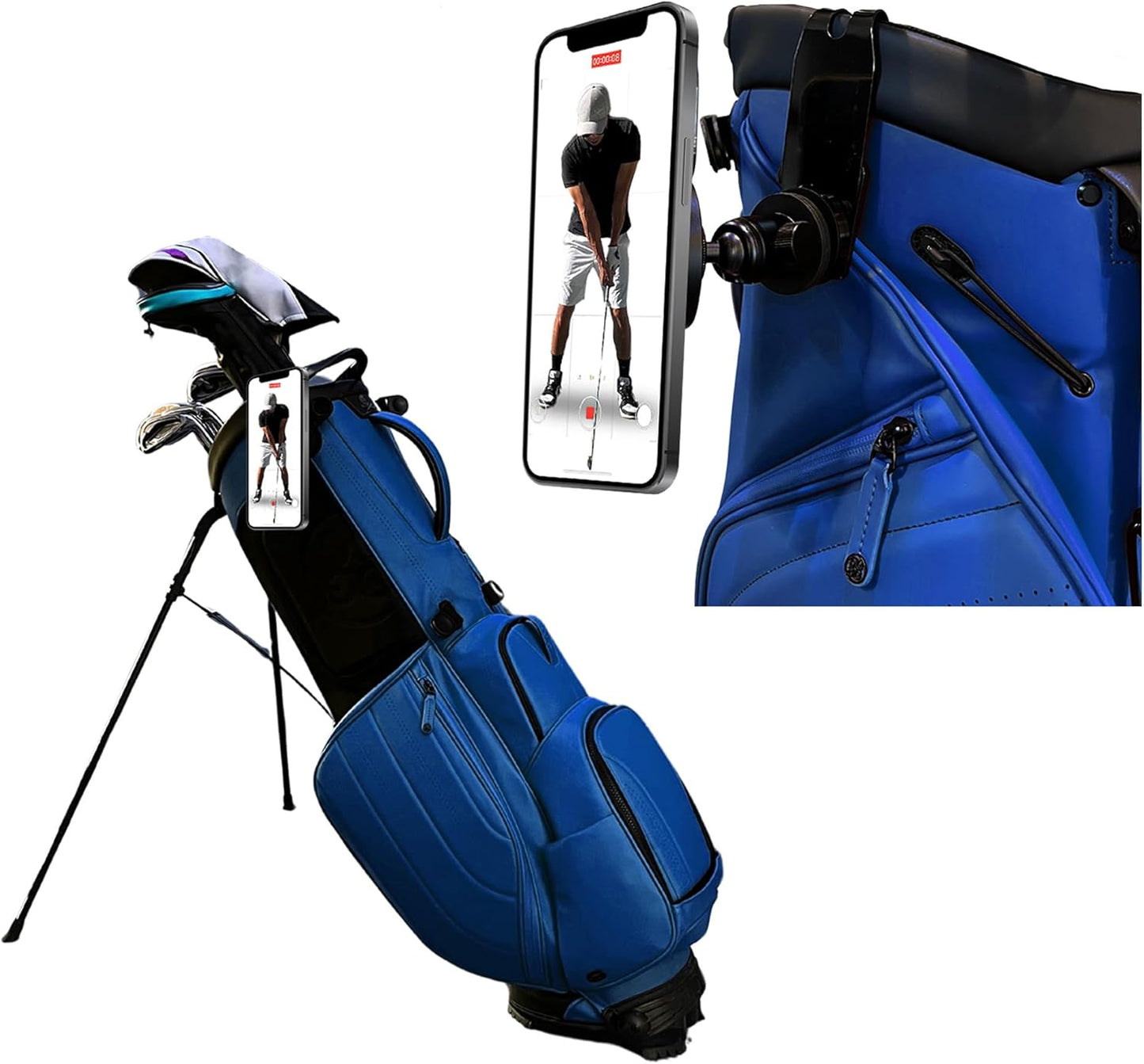 Golf Phone Holder – Fully Adjustable Golf Swing Camera Mount | Converts Any Bag into a Golf Phone Tripod | MagSafe-Compatible for Easy, Clamp-Free Setup | Golf Bag Magnetic Plate Included