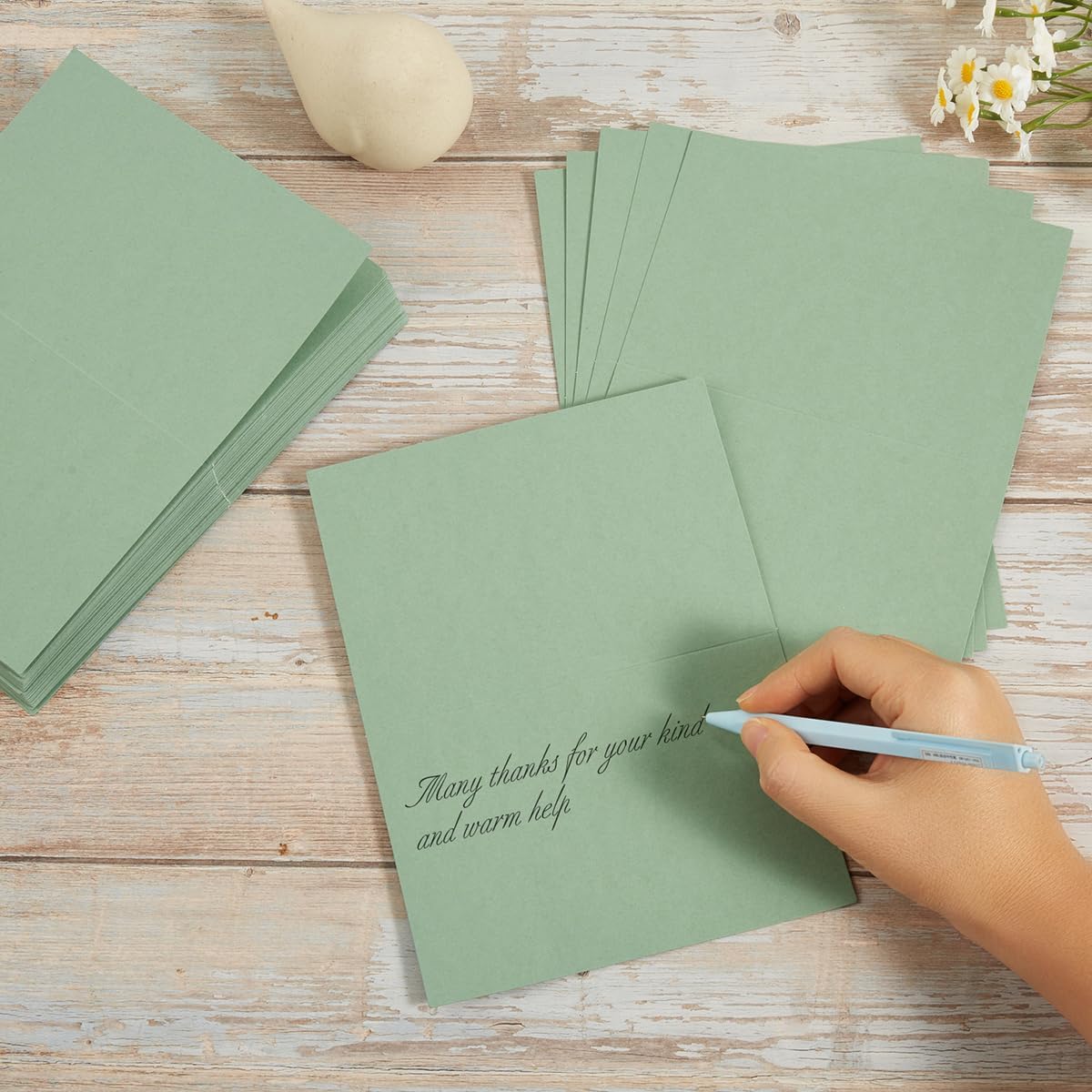 50 Pack Blank Cards Folded Cardstock Thank You Blank Greeting Cards for Invitations, Wedding, Greeting Cards, All Occasion DIY, 4x6 Folded Cards Sage-Green