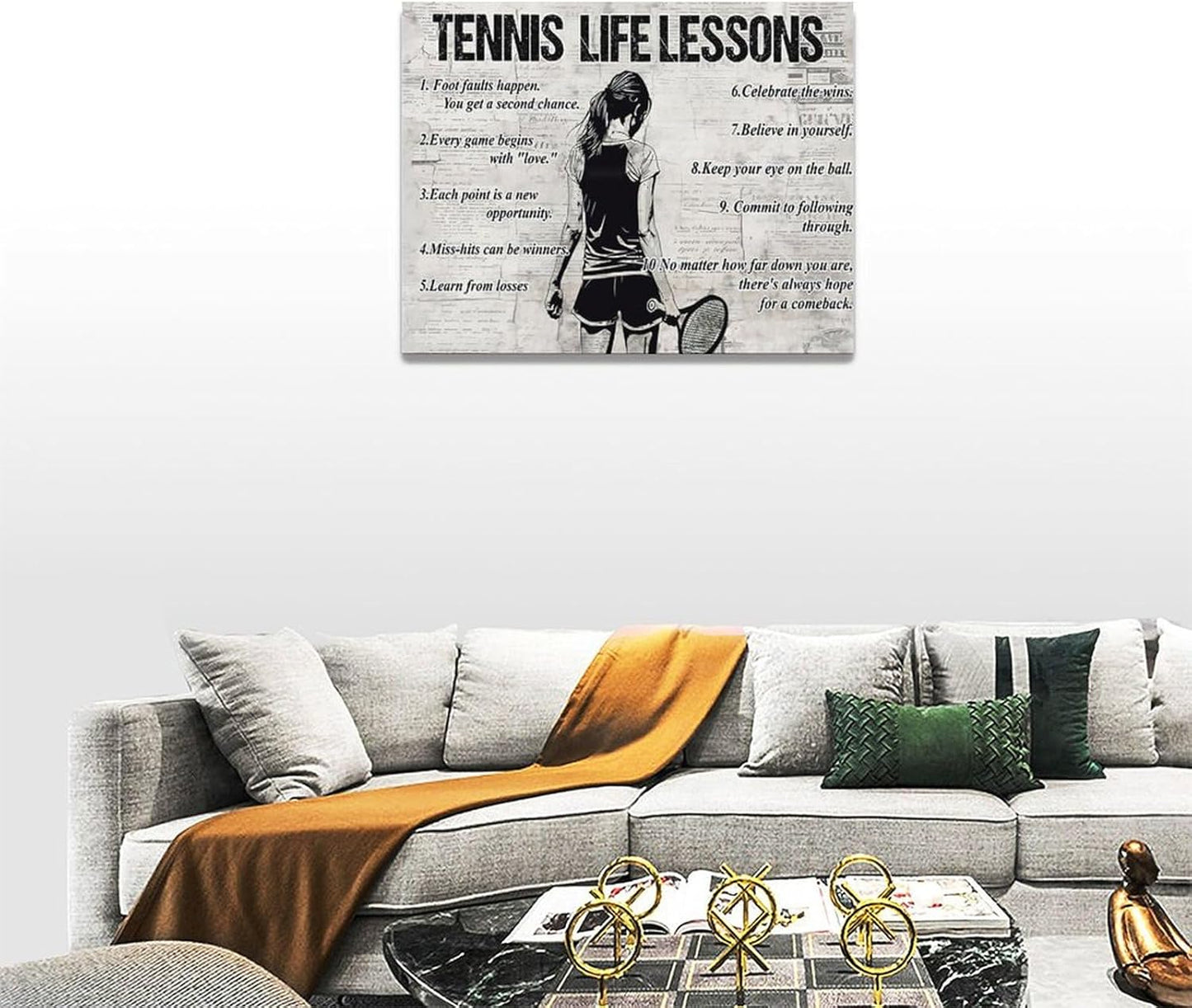 Tennis Sports Wall Art Tennis Life Lessons Wall Decor Tennis Sign Retro Poster Boy Girls Men Room Motivational Decorations Canvas Print Painting Artwork for Bedroom Bathroom Living Room 16"x12"