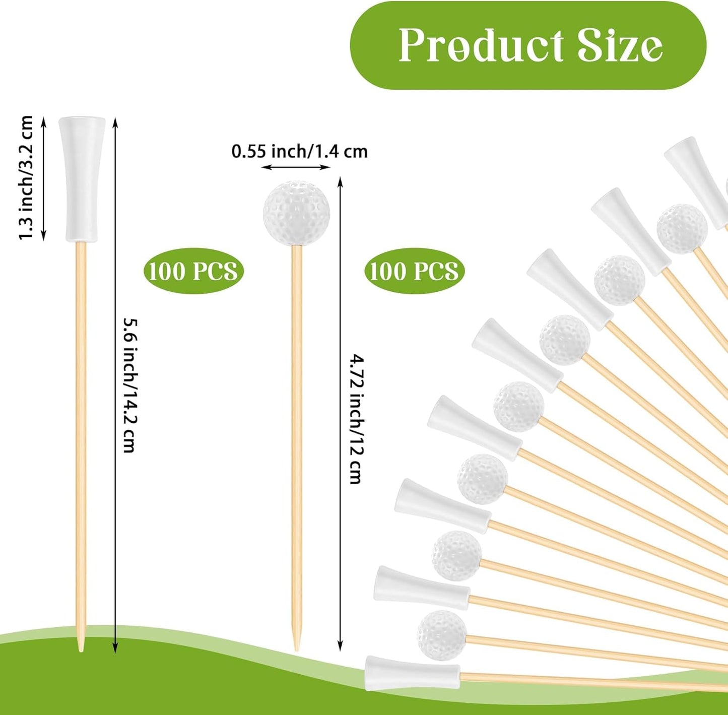 Aodaer 200 Pieces Golf Tee Cocktail Picks 4.72 Inch Golf Ball Toothpicks Disposable Bamboo Skewers Sports Themed Fruit Picks Decorative Toothpicks for Appetizers Sports Players Party Supplies Events