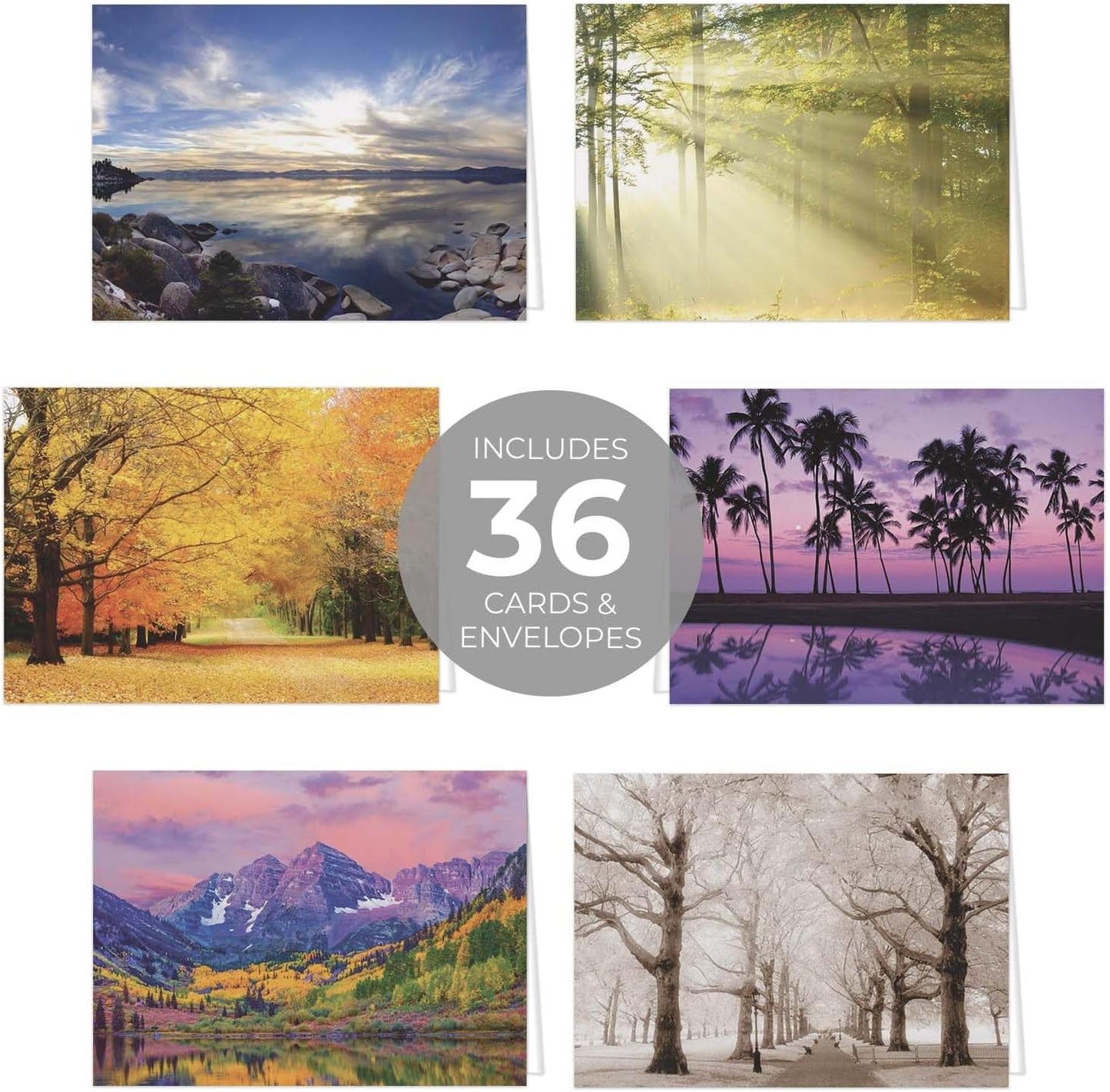Breathtaking Landscape Note Card Pack / 36 Nature All Occasion Greeting Cards With White Envelopes Set / 6 Colorful Outdoor Scenery Designs / 3 1/2" x 4 7/8" All Occasion Sympathy Cards