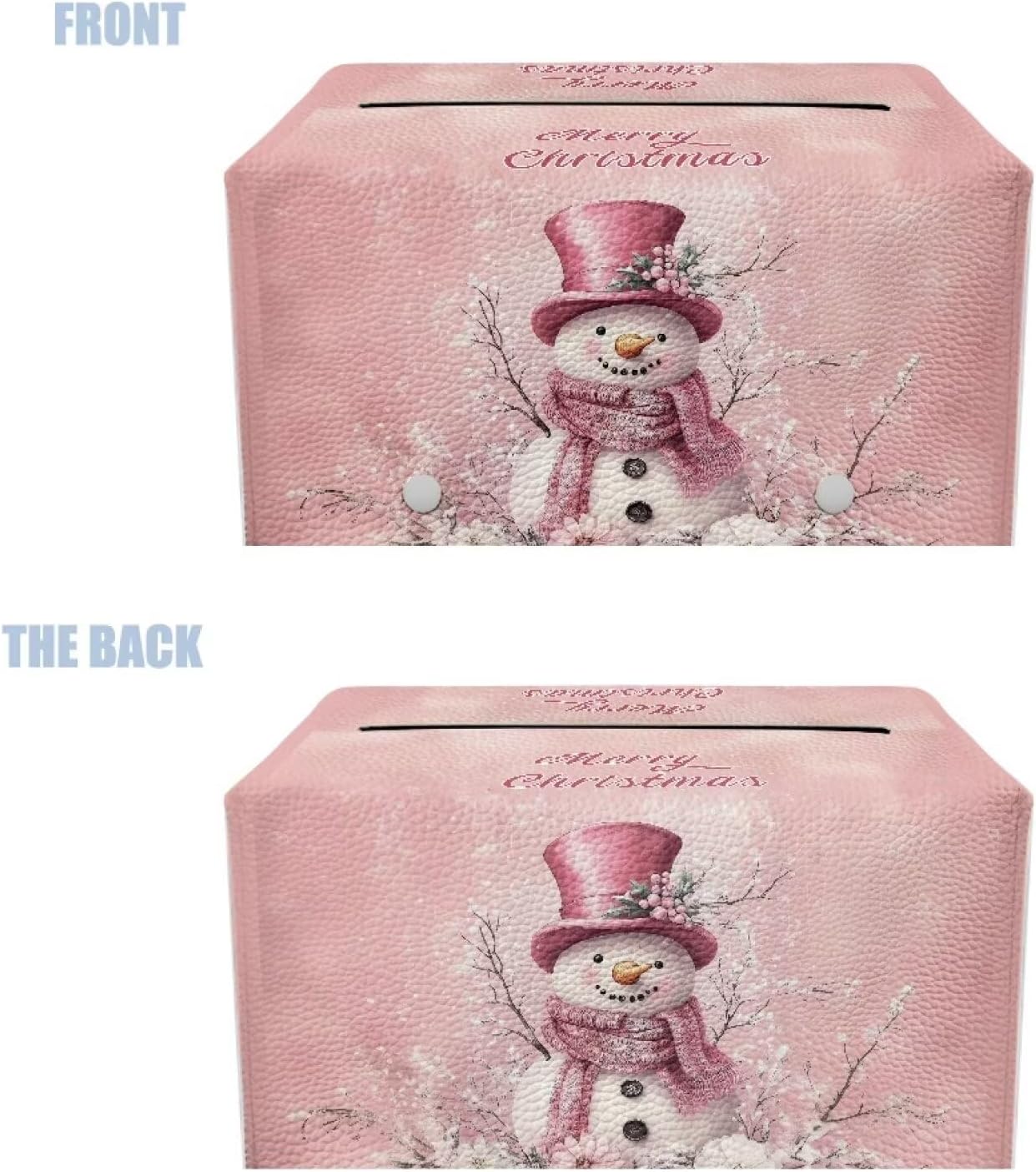 Snowman Rectangle Tissue Box Cover PU Leather Tissue Box Cover Modern Home Decor Cute Tissue Box for Kids Room Bathroom Accessories 9x5x5