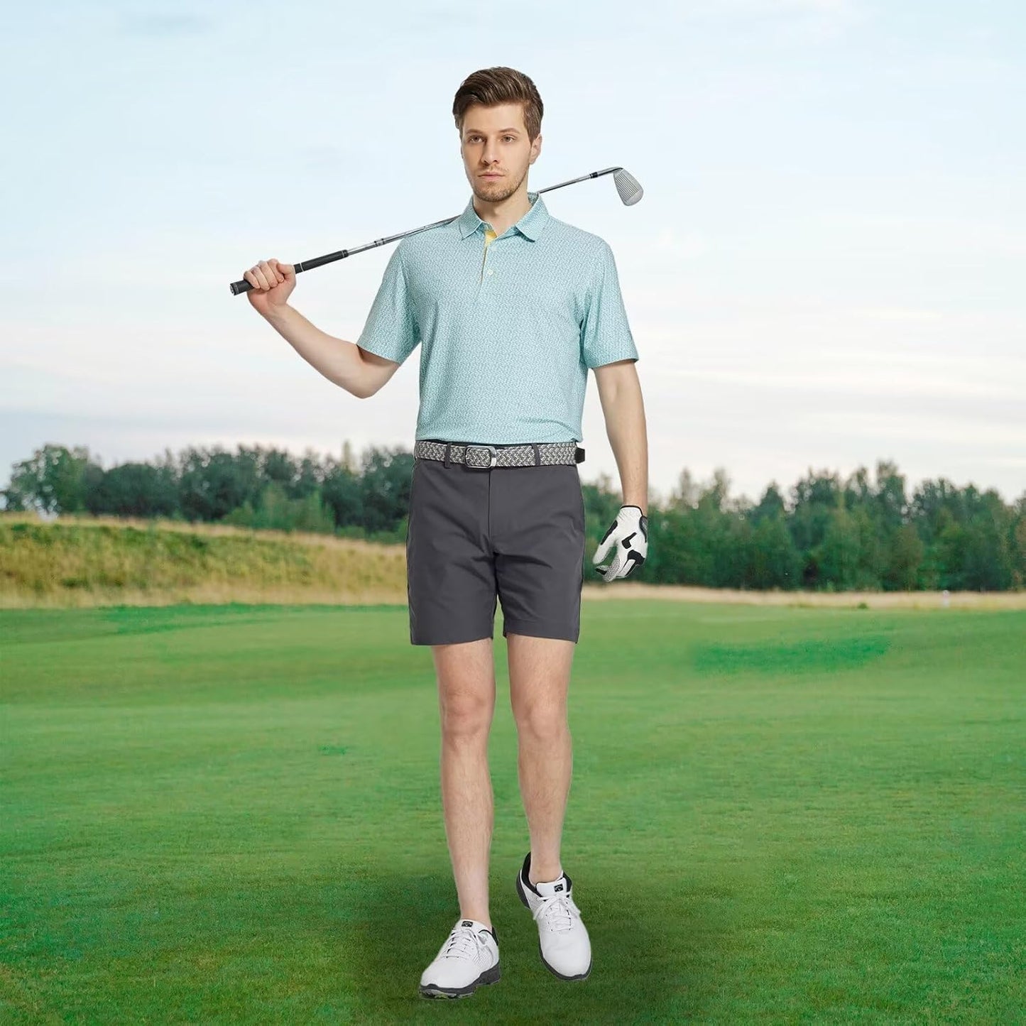 M MAELREG Mens Golf Shirt Short Sleeve Dry Fit Print Moisture Wicking Performance Patterns Collared Polo Shirt