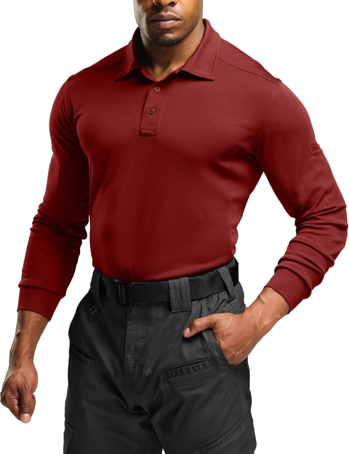 CQR Men's Polo Shirt, Long Sleeve Tactical Shirts, Outdoor UPF 50+ Pique Shirt, Dry Fit Lightweight Golf Shirts