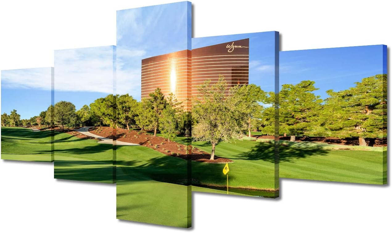 5 Panels American Wall Art Pictures for Home Decor Wynn Las Vegas Golf Course Painting on Canvas Poster Print Artwork Modern House Decor Framed Living Room Decorative Framed Ready to Hang - 50"Wx24"H