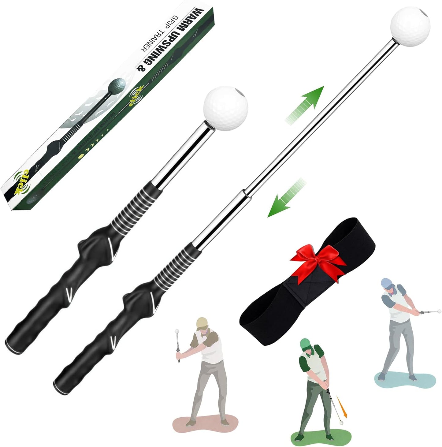 Retractable Golf Swing Training Aid, Portable Golf Swing Trainer for Warm Up Right-Handed Click Stick Golf Grip Trainer with Rhythm Click Sound, Golf Accessories for Beginners, Indoor Outdoor Practice