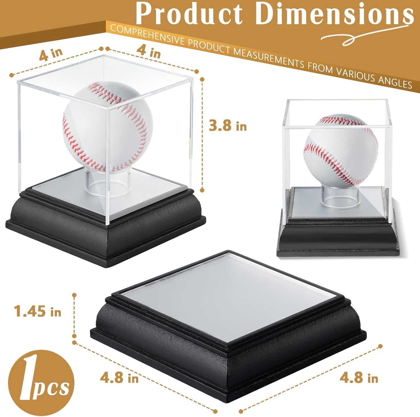 Baseball Display Case with Led Light, UV Protected Clear Acrylic Cube with Wood Base Stand, Sports Memorabilia Showcase Autograph Ball Holder for Official Size Ball Display