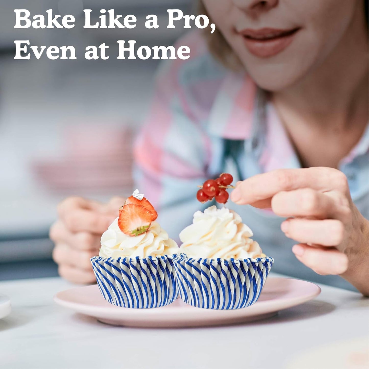 Regency Wraps Greaseproof Professional Grade Baking Cups, Pack of 40, Standard Liners, Blue Pisa Stripe, for Cupcakes, Muffins, Candy, Non Stick