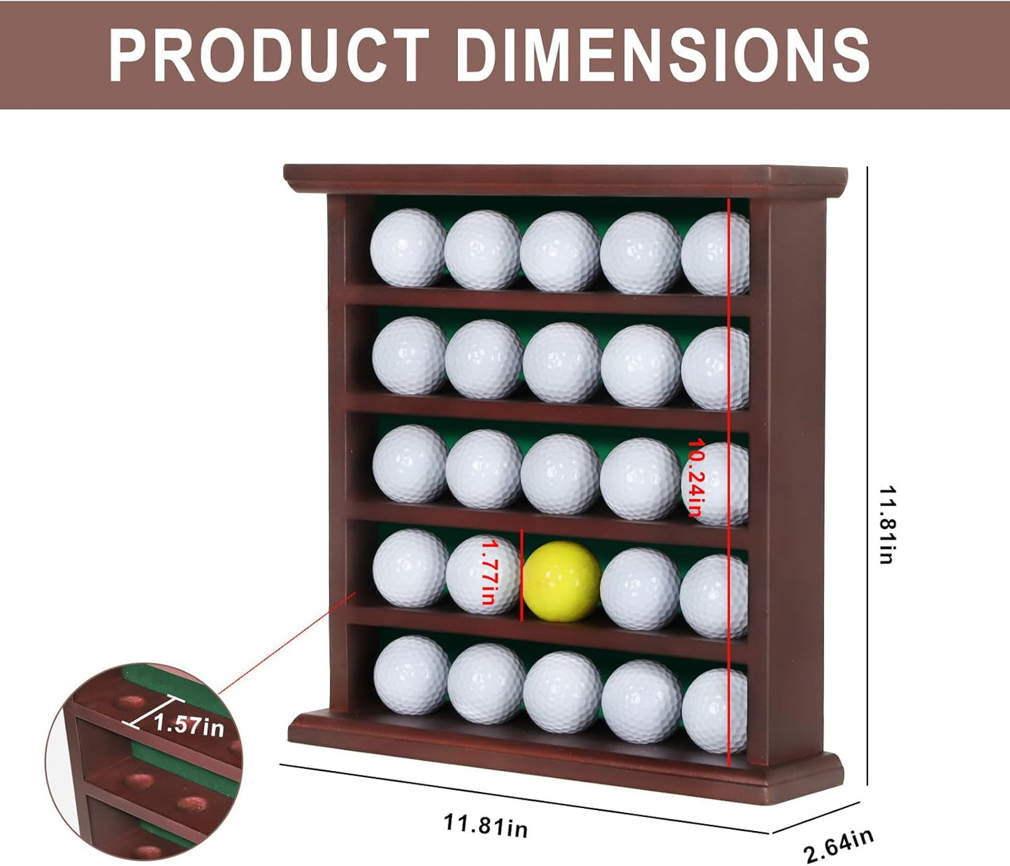 KCRasan Golf Ball Display Case - Wall Mounted Holder with Glass Door, Ideal Gift for Golf Enthusiasts