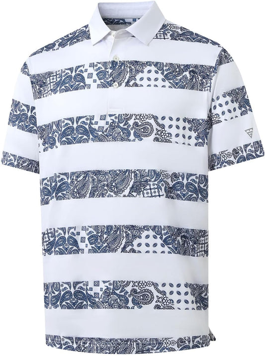 Golf Shirts for Men Dry Fit Short Sleeve Print Performance Moisture Wicking Polo Shirt
