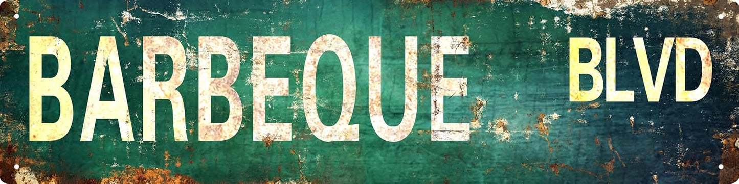 AWISZZZ Vintage Metal Tin Sign Retro Barbeque Blvd Signs Stylish Wall Art Plaques for Home Decor Bathroom Kitchen House and Gothic Wall Decor or as a Unique Poster 16x4 in