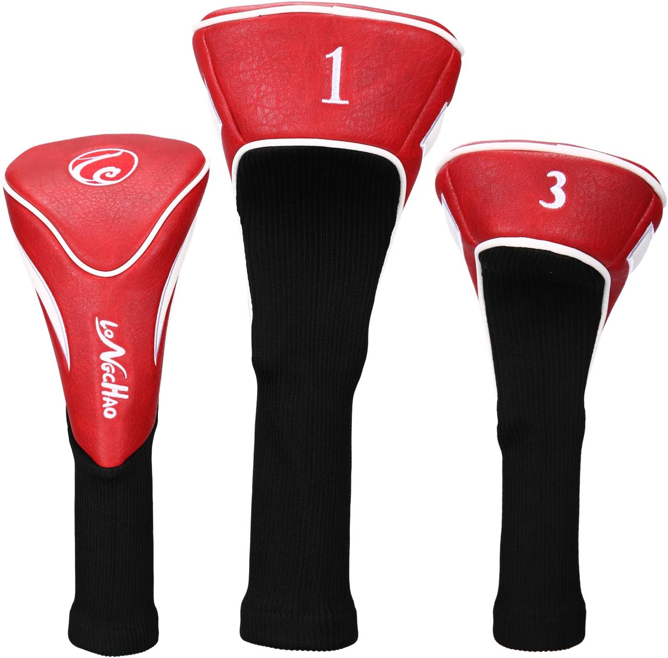 Golf Head Covers 3pcs Set, Driver Fairway Wood Headcovers, Vintage PU Headcovers for Golf Club